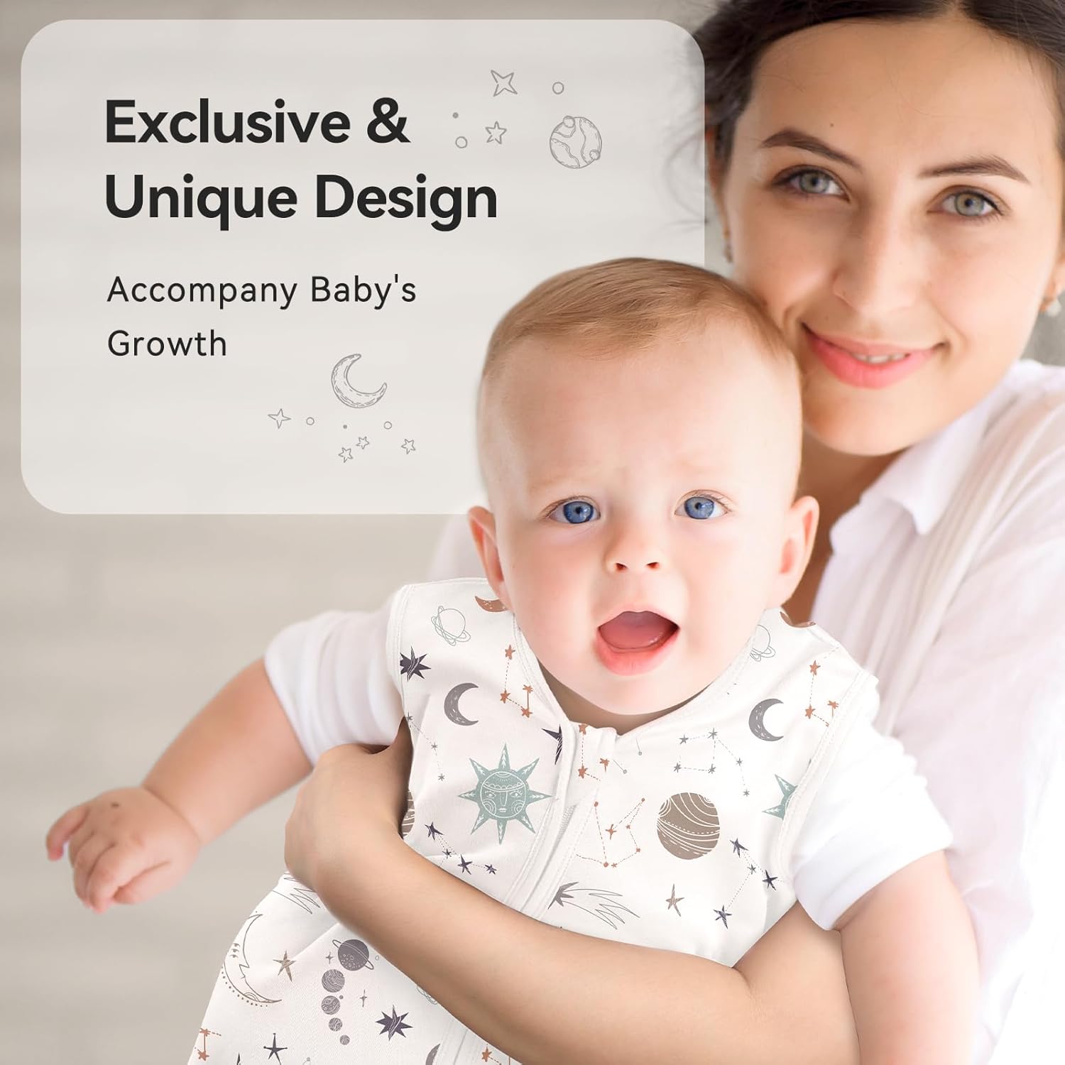 Baby Sleep Sack 6-12 Months 3 Pack 100% Cotton Lightweight 0.5 TOG Wearable Blanket Baby Sleep Bag with 2-Way Zipper for Newborn Infant White Gray Blue Space - Image 7