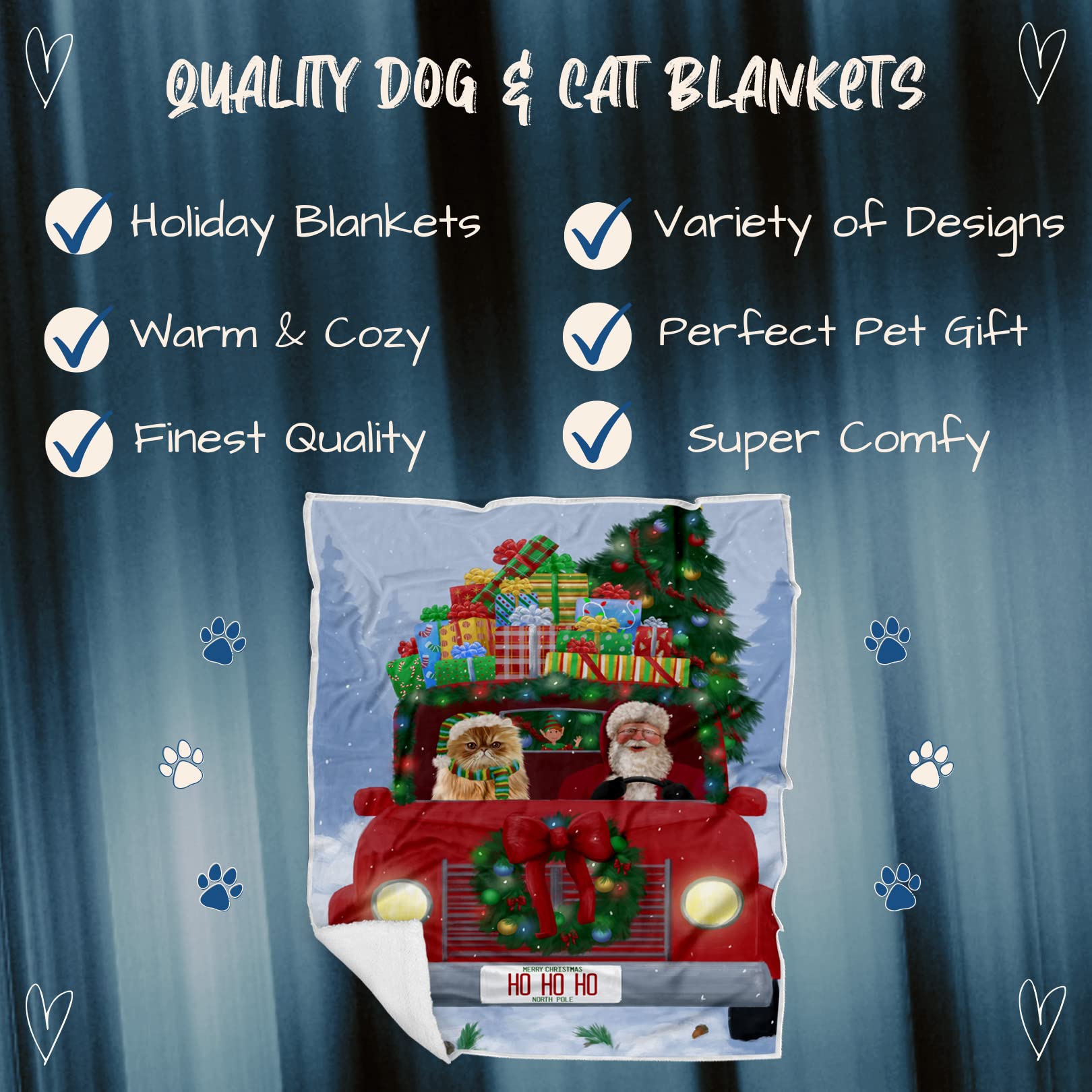 Doggie of the Day Persian Cat Blanket - Christmas Honk Honk Red Truck with Santa - Super Soft & Warm Pet Theme for Sofa or Bed, Warm Fleece, Sherpa or Woven Material BLNKT140968 (60x80 Fleece)