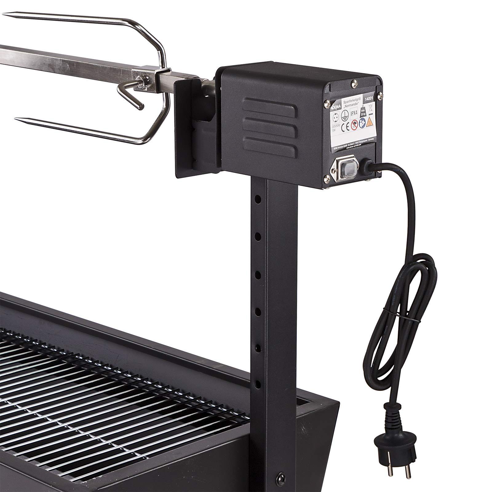 DEMA Spanferkelgrill Normandie – Lammgrill, BBQ Grill, Grillwagen, Spießgrill – 85 cm, mit Motor, robust, langlebig – für Spanferkel, Lamm, Outdoor
