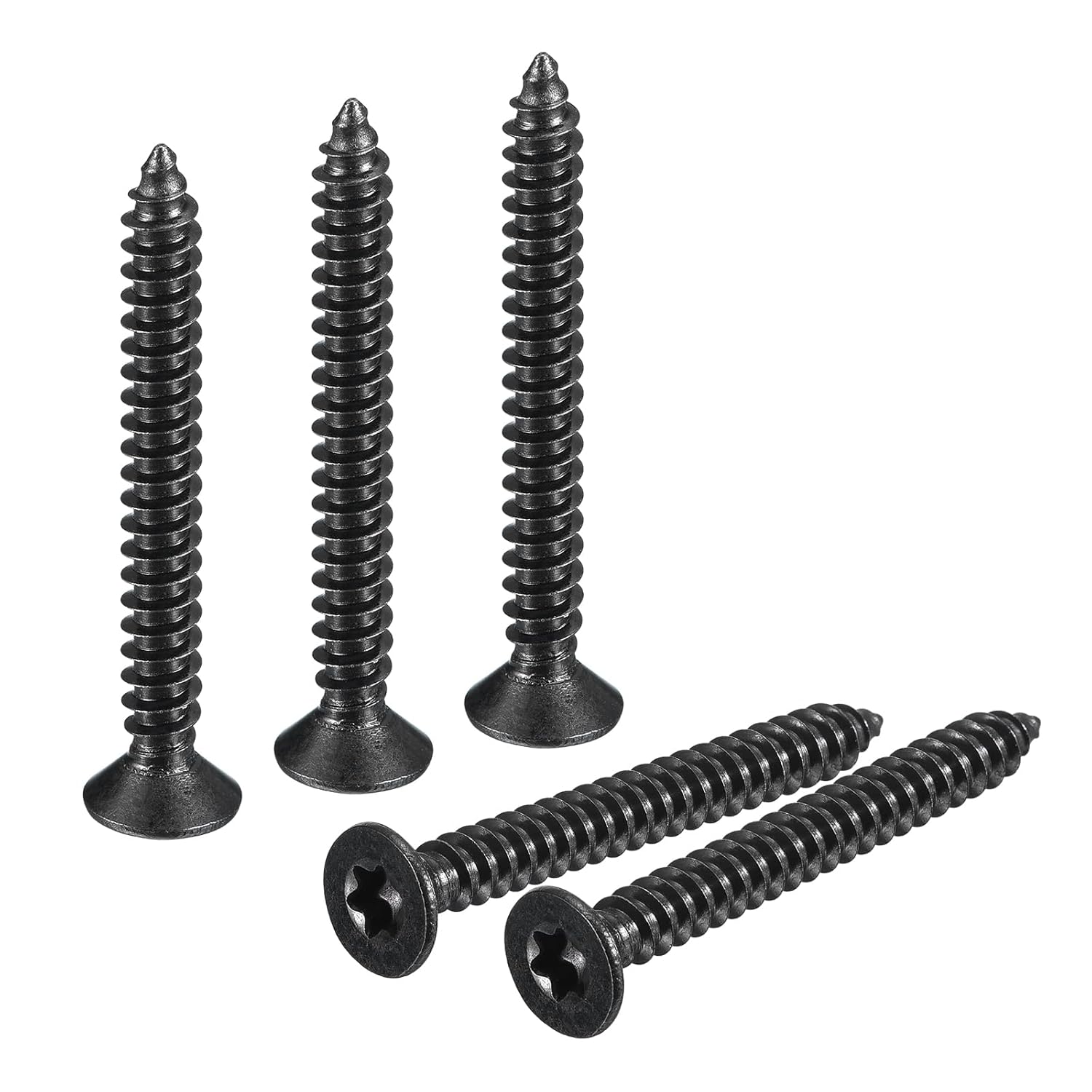 uxcell #8 x 1-1/2-inch Flat Head Torx/Star Wood Screws, 150 Pcs 304 Stainless Steel, Full Threaded, Black Coated, Self-Tapping Screws Fit T20 Bit for Wood, Plastic and Soft Metal