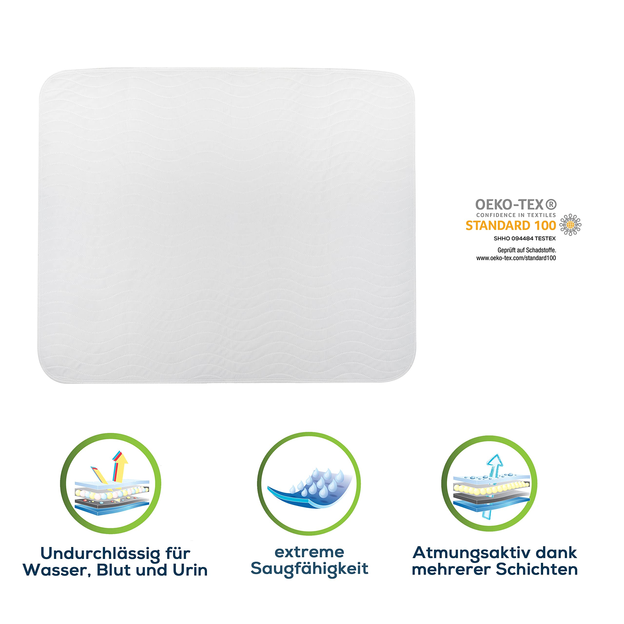 Sensalou Incontinence Pad 40 x 50 Bed Insert Moisture Protection Bed Underlay Waterproof (4), White, 40x50 cm - Image 3
