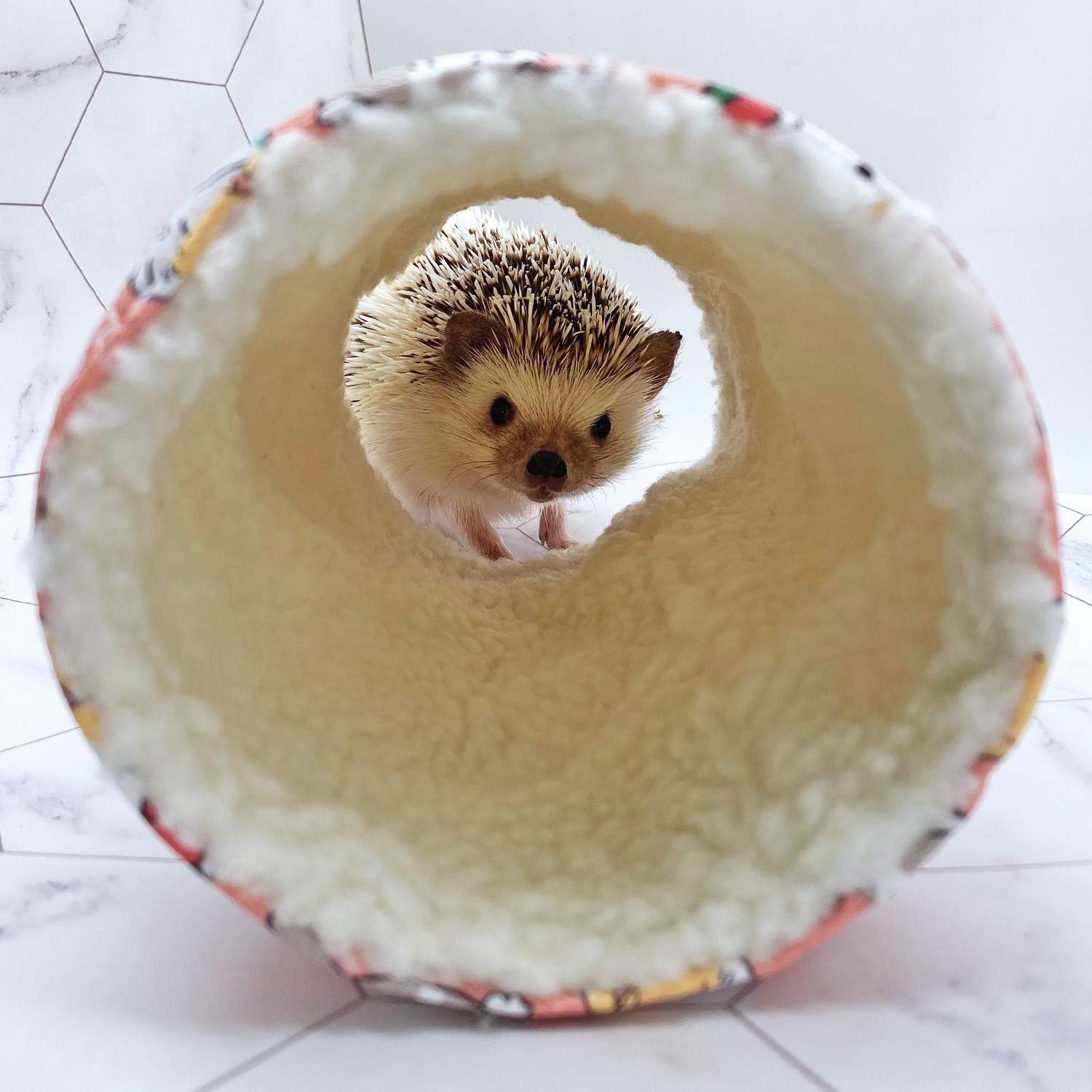 Handmade Fleece Small Animal Tunnel Collapsible Pet Play Toy Tunnel Tube for Dwarf Rabbit Hamster Guinea Pig Toys Chinchilla Sugar Glider Hedgehog Hideout Cave (Pink)