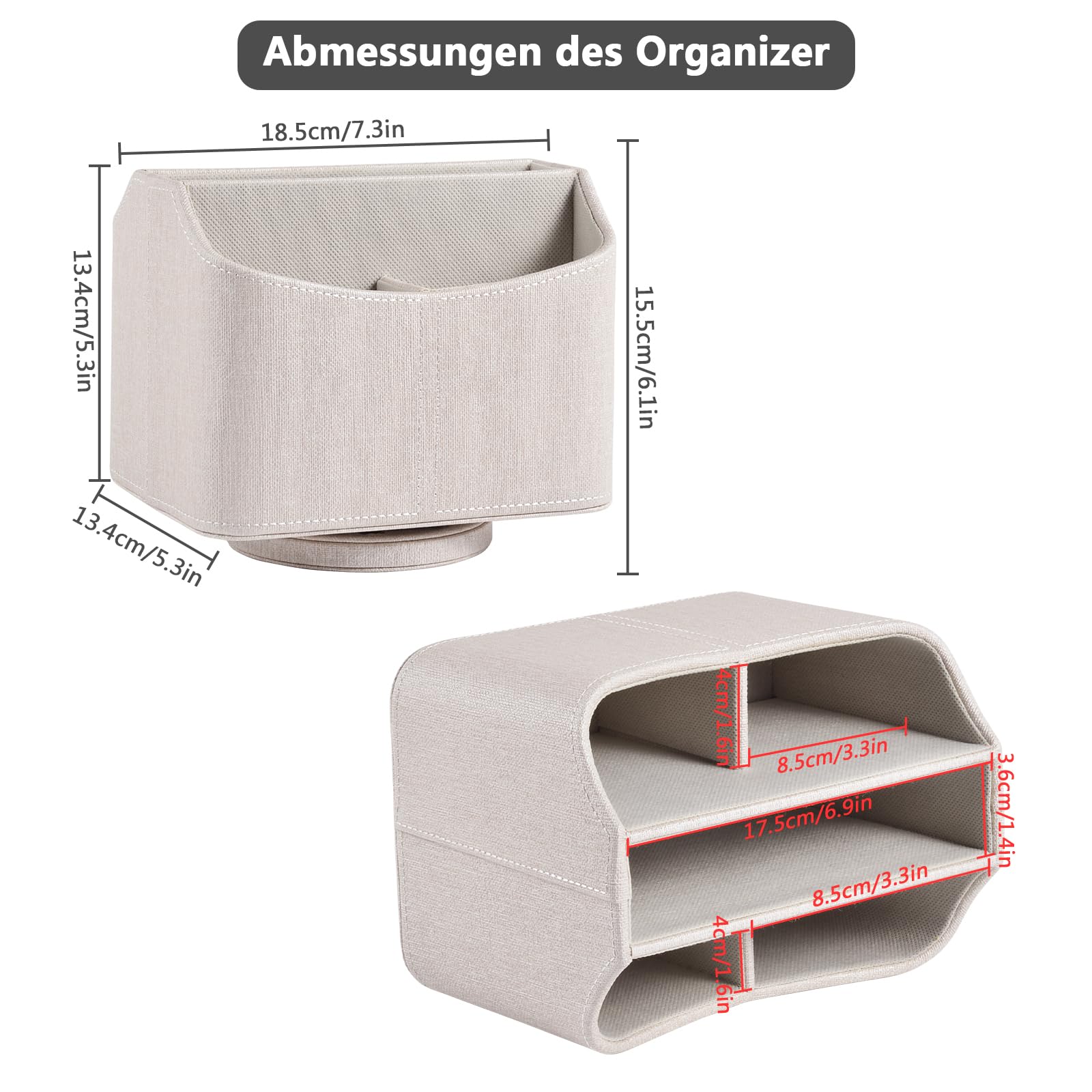 Support de Télécommande en Similicuir avec 5 Compartiments, Organiseur de Bureau Rotatif à 360 Degrés pour Stylo, Télécommande TV, Téléphone, Mini iPad, Notebook, Lunettes, Boîte de Rangement