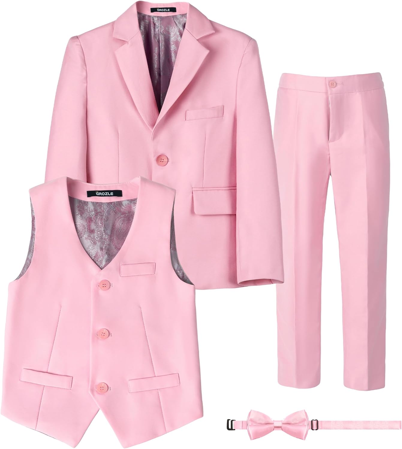 Boys Slim Fit Suit, Formal Tuxedo Dress Suit Set for Teenage Boy 4 Pcs Toddler Suits - Image 2