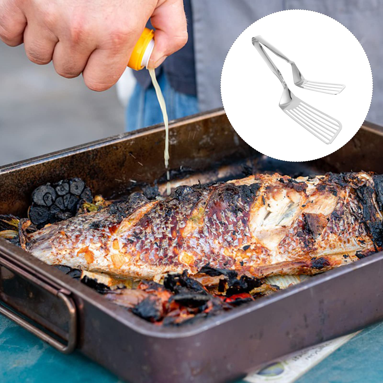 DOITOOL Spatula Tongs 12inch - Stainless Steel Kitchen Tongs - Multifunctional Cooking Tongs BBQ Tongs for Gripper Bread Clip, Fried Steak Clamp, Flipping Fish, Beefsteak Turner Flipper