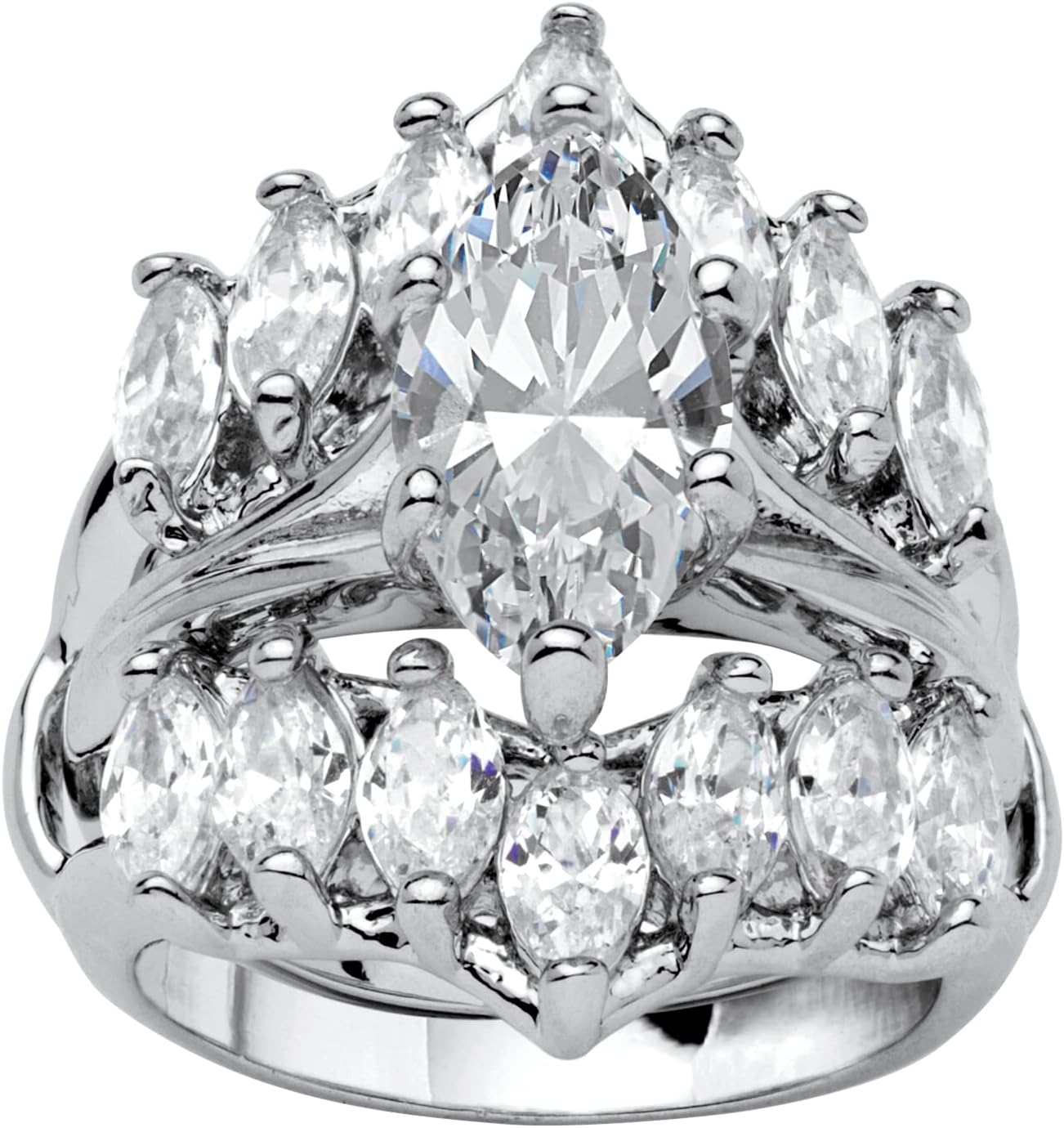 PalmBeach Silvertone Marquise Cut Cubic Zirconia Jacket Bridal Ring Set Sizes 5-10