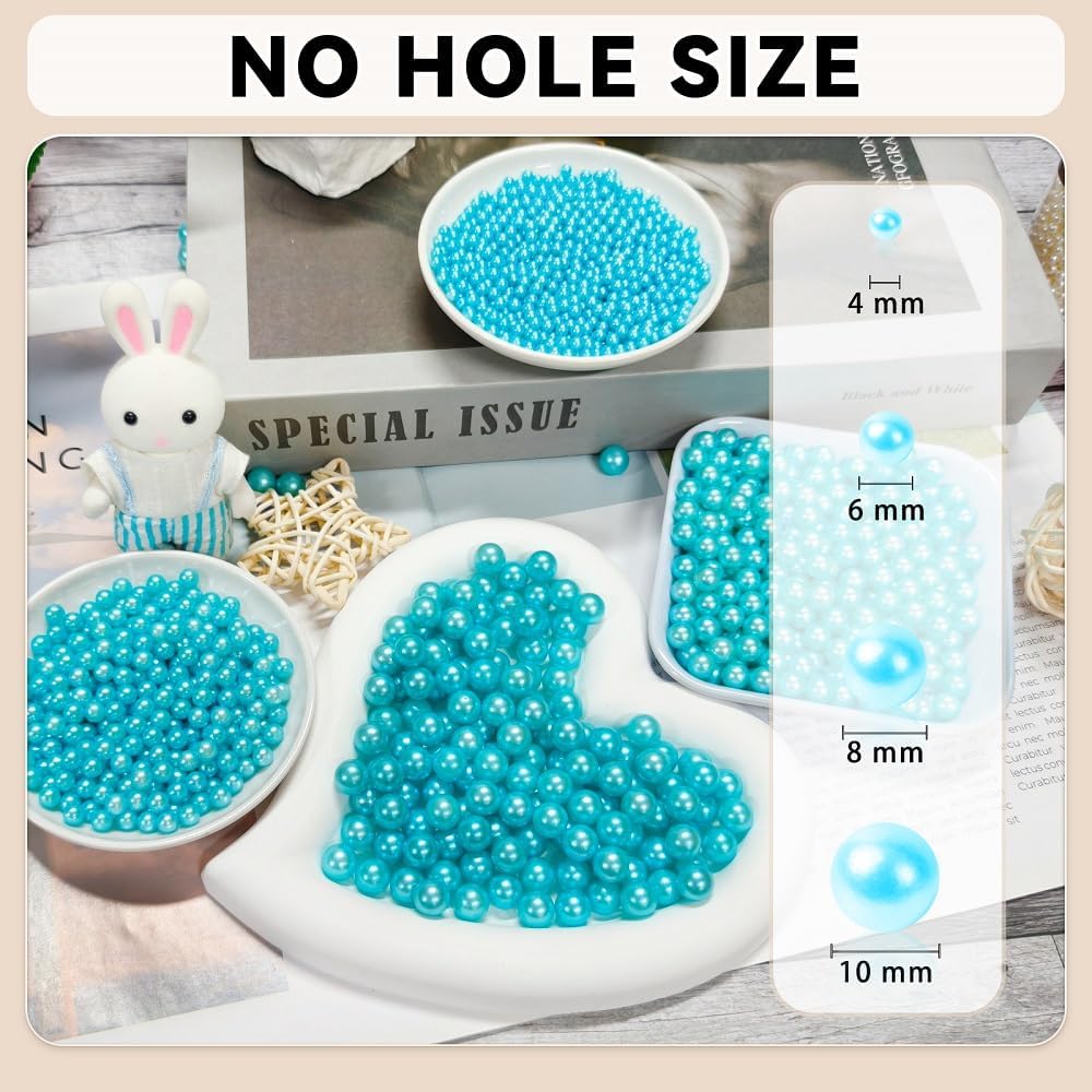 Faux Pearls, No-Hole Beads for DIY Crafts & Vase Decor, Blue image 3