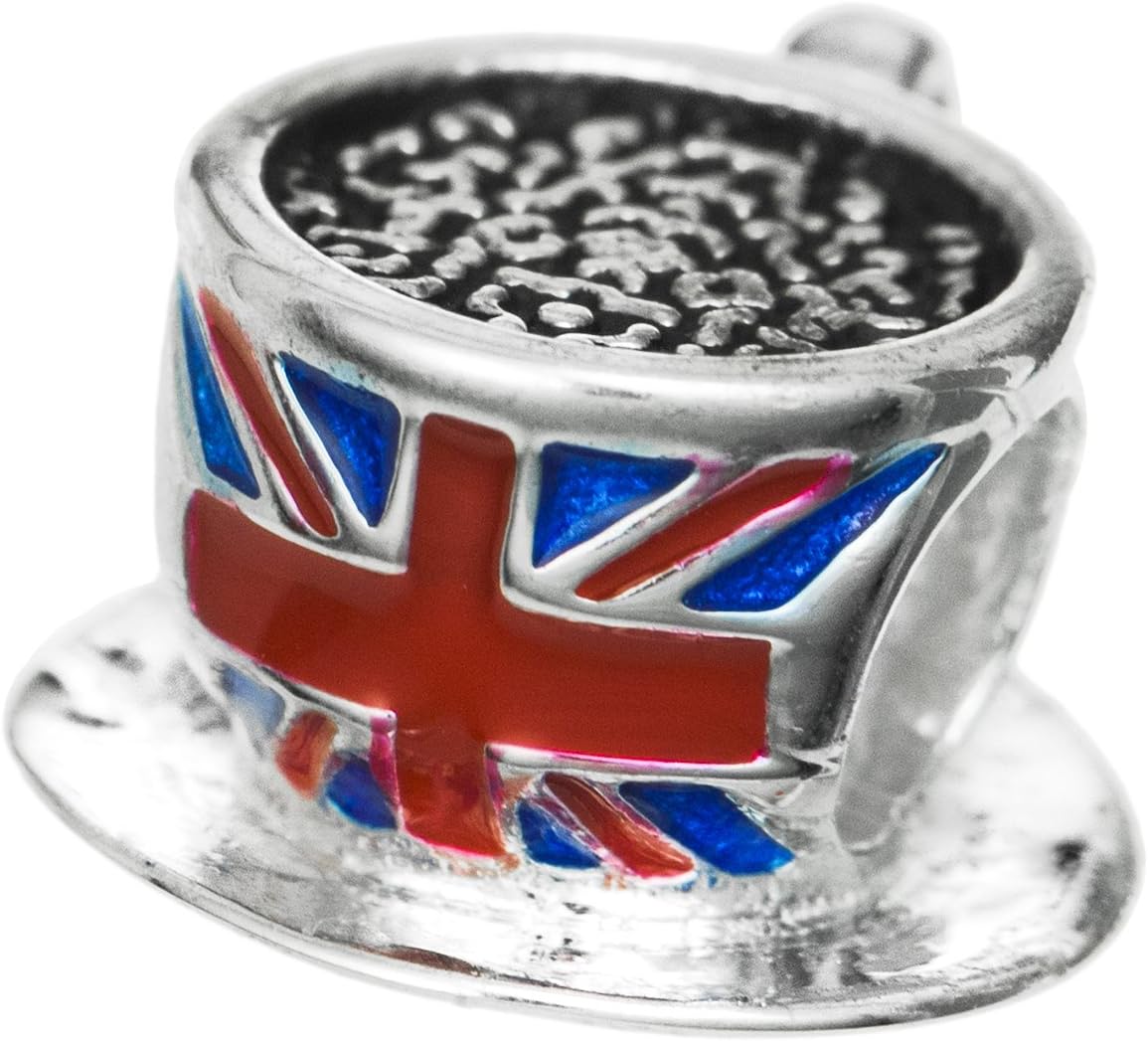 Dreambell 925 Sterling Silver UK British Flag Tea Coffee Cup Enamel Bead for European Charm Bracelet
