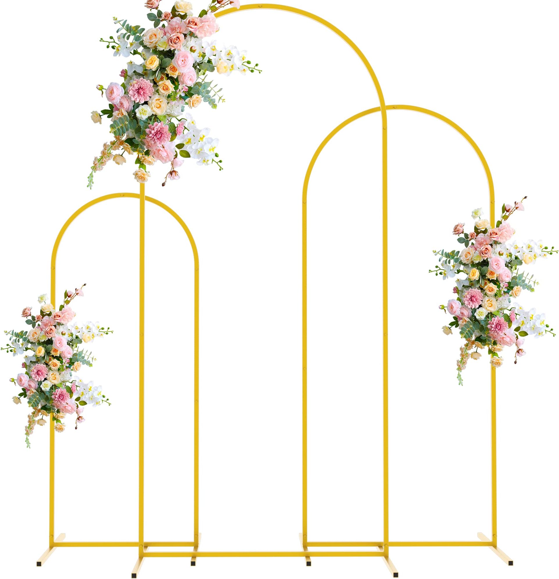 Wokceer Wedding Arch Backdrop Stand 6FT, 5FT, 4FT Set of 3 Gold Metal Arch Backdrop Stand for Wedding Ceremony Baby Shower Birthday Party Garden Floral Decoration