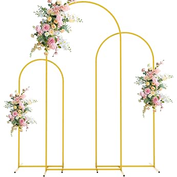 Wokceer Wedding Arch Backdrop Stand 3 Pack Gold Metal Arch Backdrop Stand for Birthday Party Wedding Ceremony Baby Shower Garden Balloon Arch Decoration
