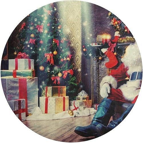 Miniatura 2 de NAWFIVE Alfombras redondas de 3 pies con diseño de Papá Noel, chimenea, sala de juegos, antideslizante, árbol de Navidad, tapete suave y absorbente
