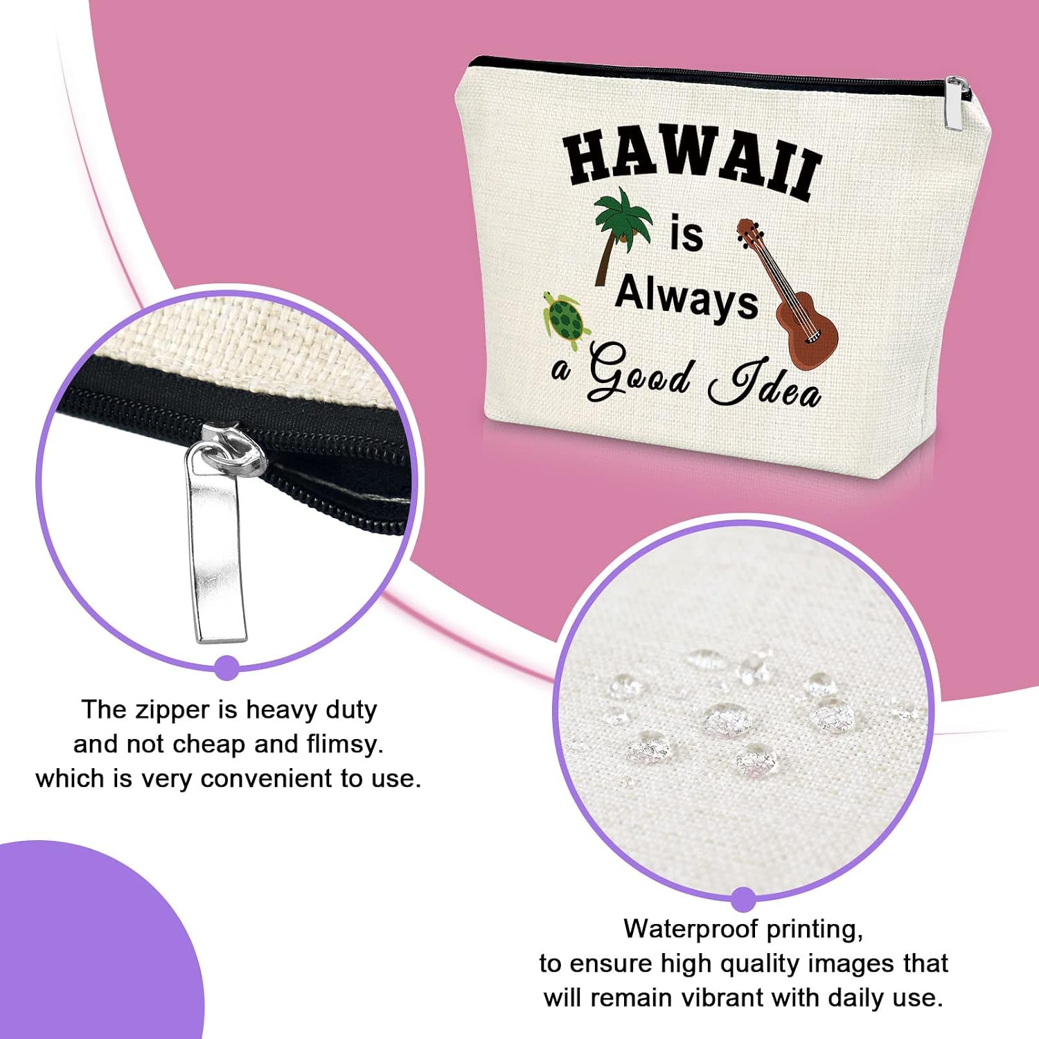 Hawaii Themed Makeup Bag - Beach Essentials for Women's Trips & Gifts image 3