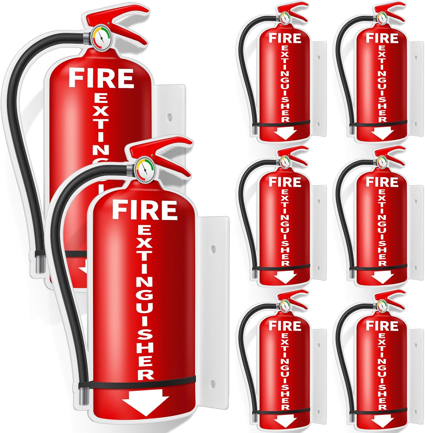 Chunful 8 Pack Fire Extinguisher Sign, Acrylic 7" x 5. 5" Fire Extinguisher Projecting Sign with Pre Drilled Hole and Down Arrow Mark Include Screws and Adhesive Tapes for Home Office Business Use