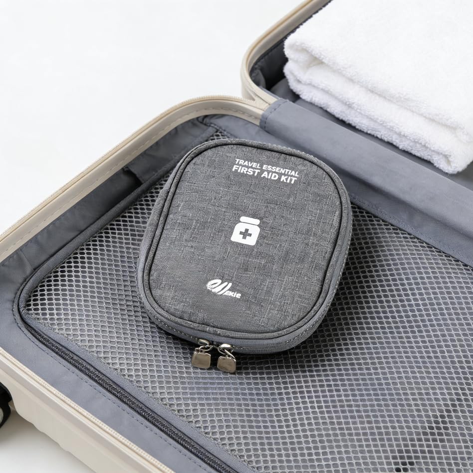 Mini bolsa organizadora de primeiros socorros portátil para viagens, caminhadas, acampamento e uso diário, bolsa compacta para suprimentos médicos, Cinza, Small