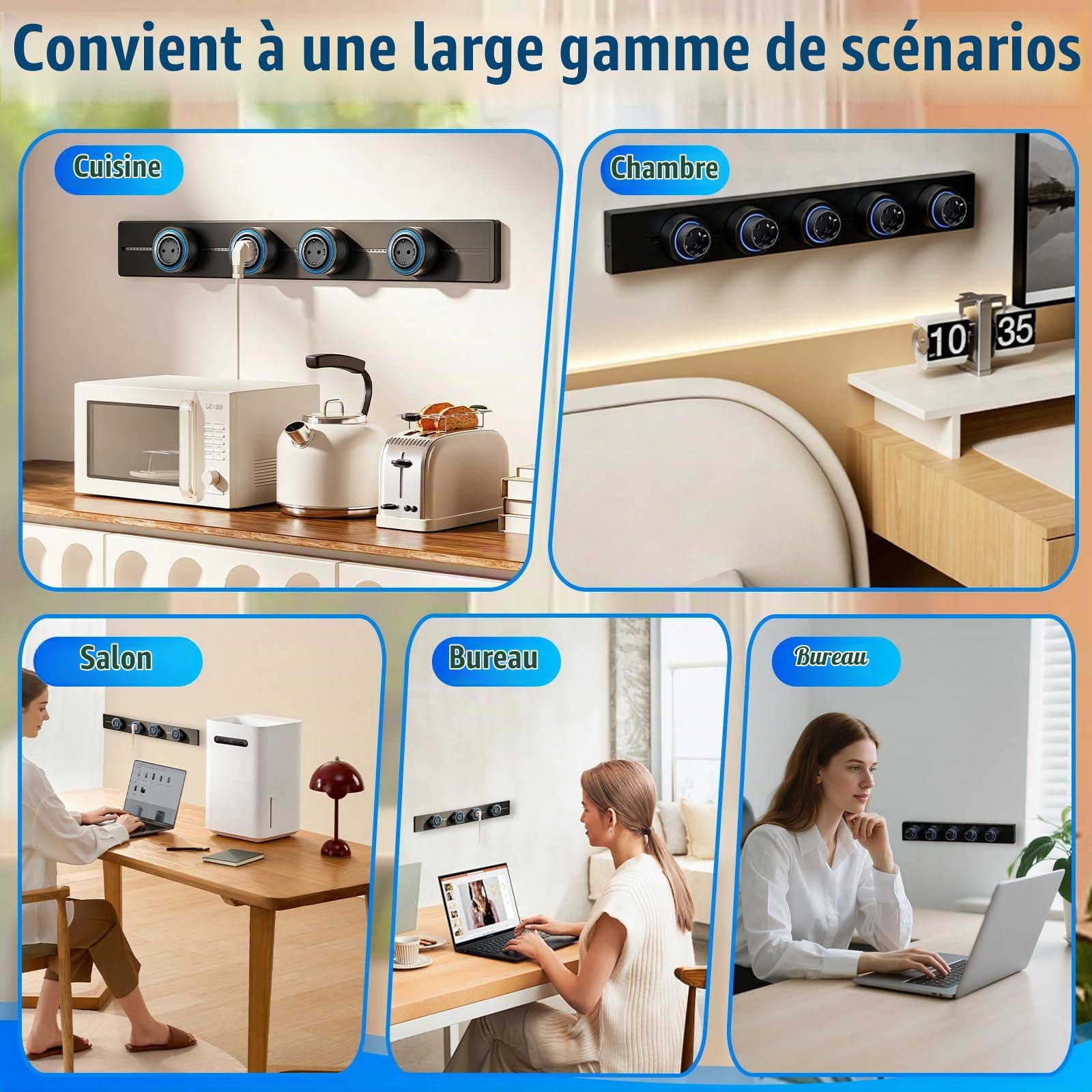 Rail Électrique Apparent 50 cm, avec 4 Prises EU – Modules Déplaçables, Alimentation Rotative Marche/Arrêt, Installation Facile sans Encastrement Mural, Idéal pour Cuisine, Salon Et Chambre