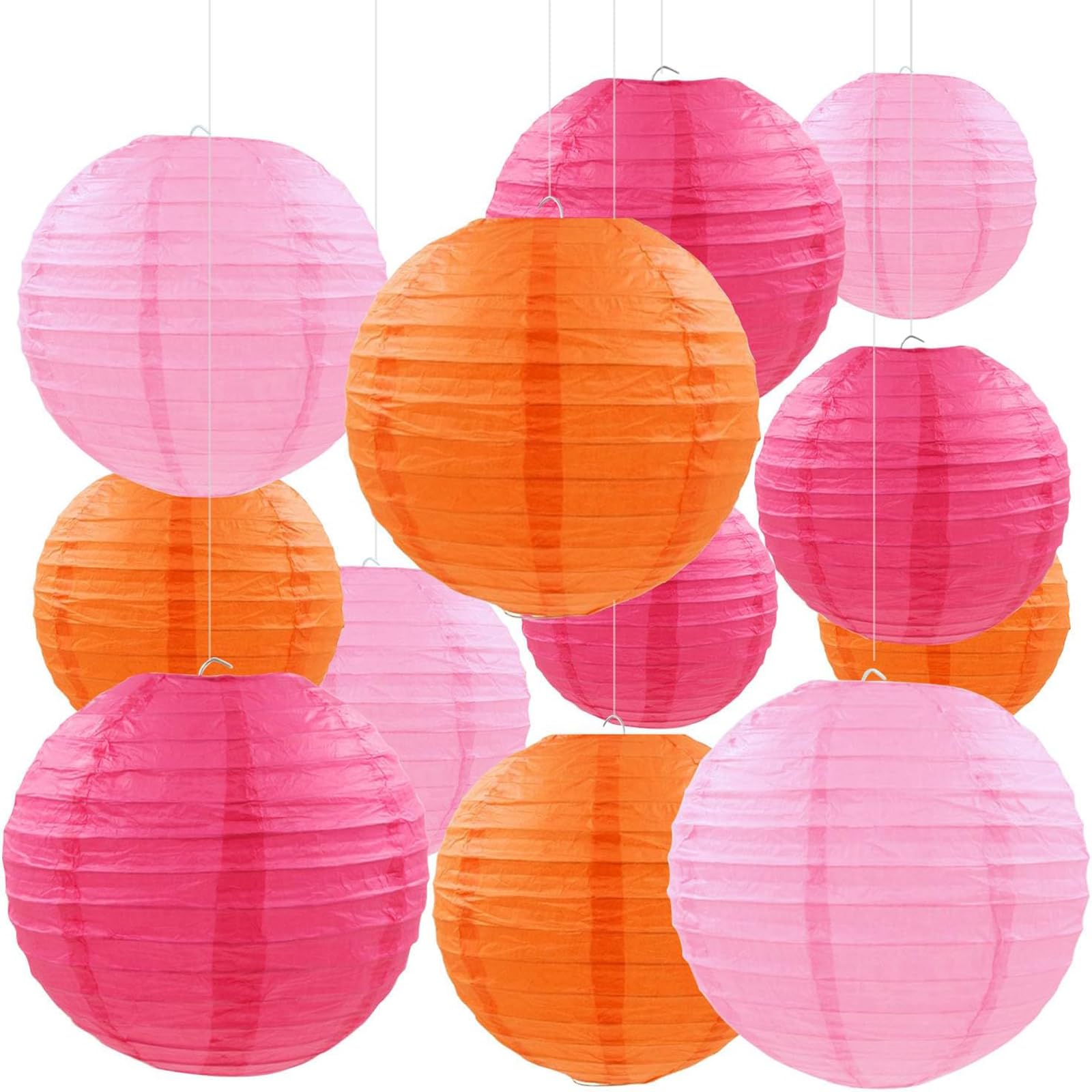 12 lanterne di carta rosa arancione, rosa, arancione e fucsia, lanterne di carta rotonde, lanterne di carta per lanterne, matrimoni, feste in giardino, spose per autunno, decorazione per anniversari e