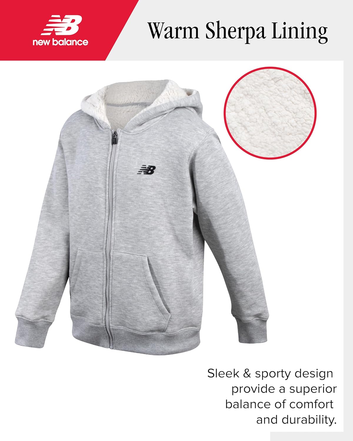 New Balance Boys Sweatshirts - Soft Fleece Sherpa Lined Hoodies for Boys - Zip Up Cotton Youth Kids Hoodie Sweatshirt - Image 5