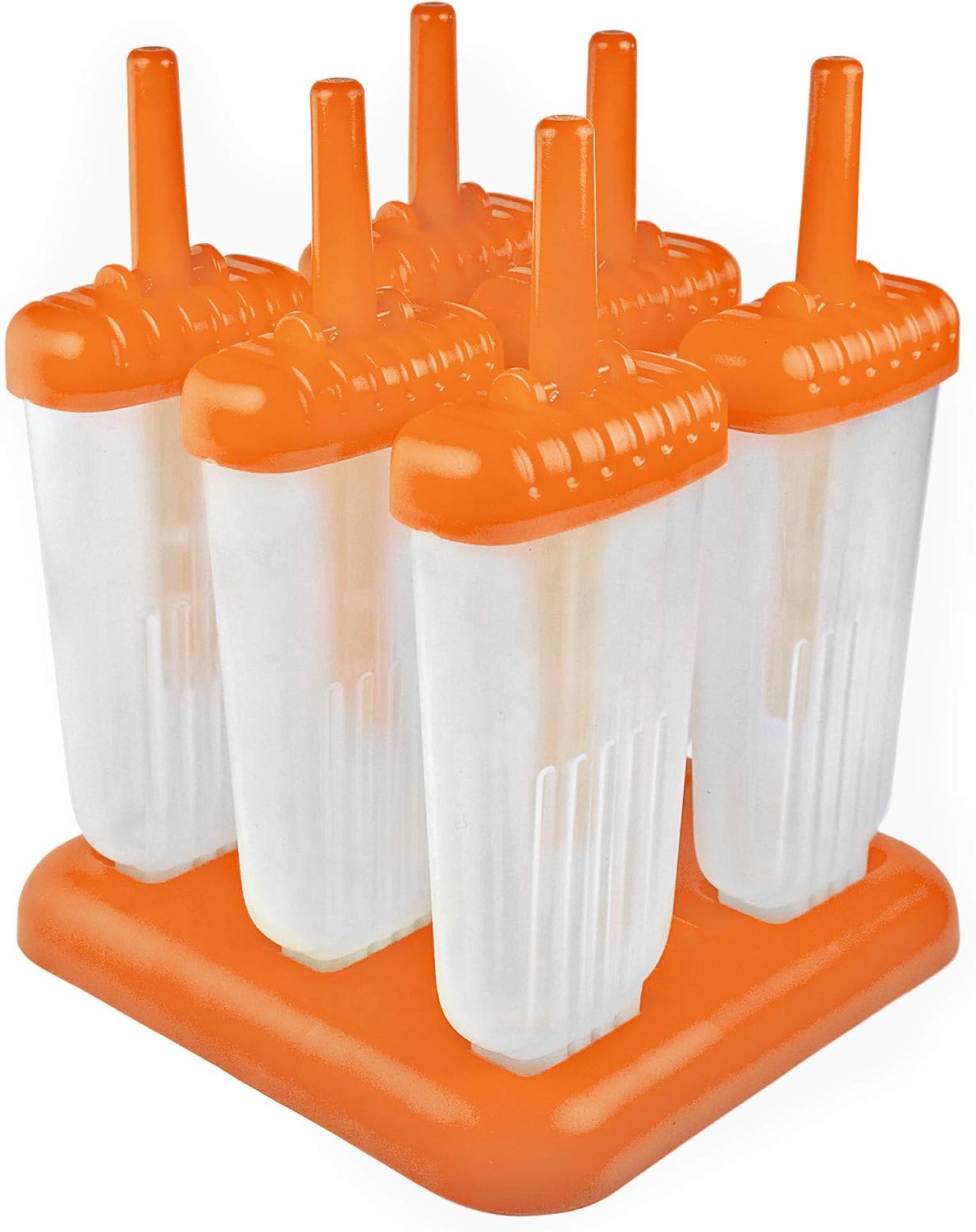 Tovolo Groovy Ice Pop Molds, Drip-Guard Handle, 4 Ounce Ice Pops, Set of 6 Ice Pop Molds, Popsicle Makers with Reusable Sticks, Mess-Free Frozen Treats, Orange Peel, Model Number: 22024-602
