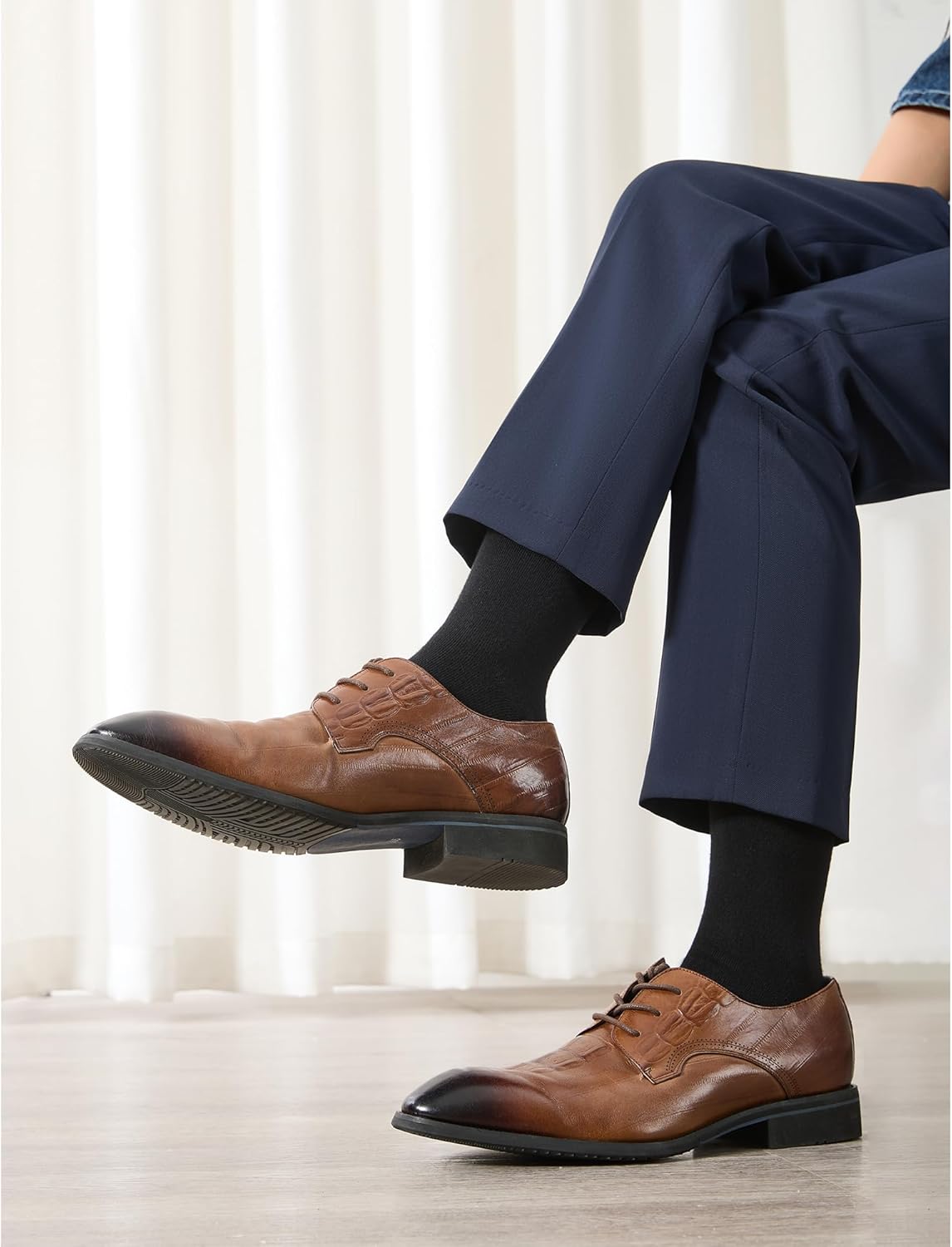 WiWi Men's Crew Socks Viscose Bamboo Moisture Wicking Dress Socks Solid Soft Breathable Casual Sock 6 Pairs - Image 2