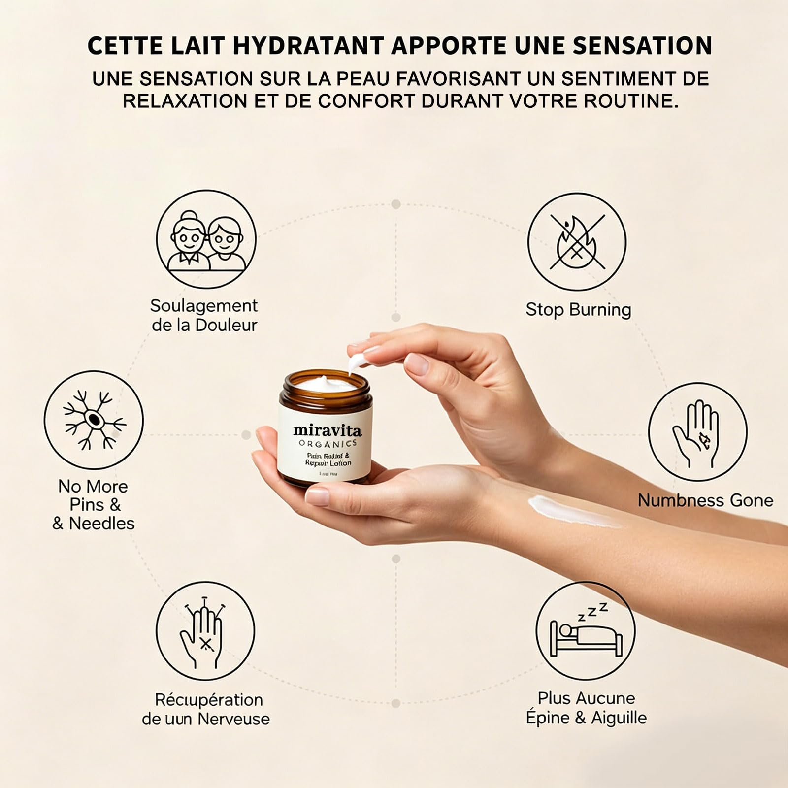 Miravita - Éliminez Les Douleurs Nerveuses de l'Intérieur, 2026 Miravita Creme Neuropathie, avec Arnica Montana, Camomille, Huile d'Hélichryse, Butte de Karité, Ingrédients Naturels (1 bouteille) - 5