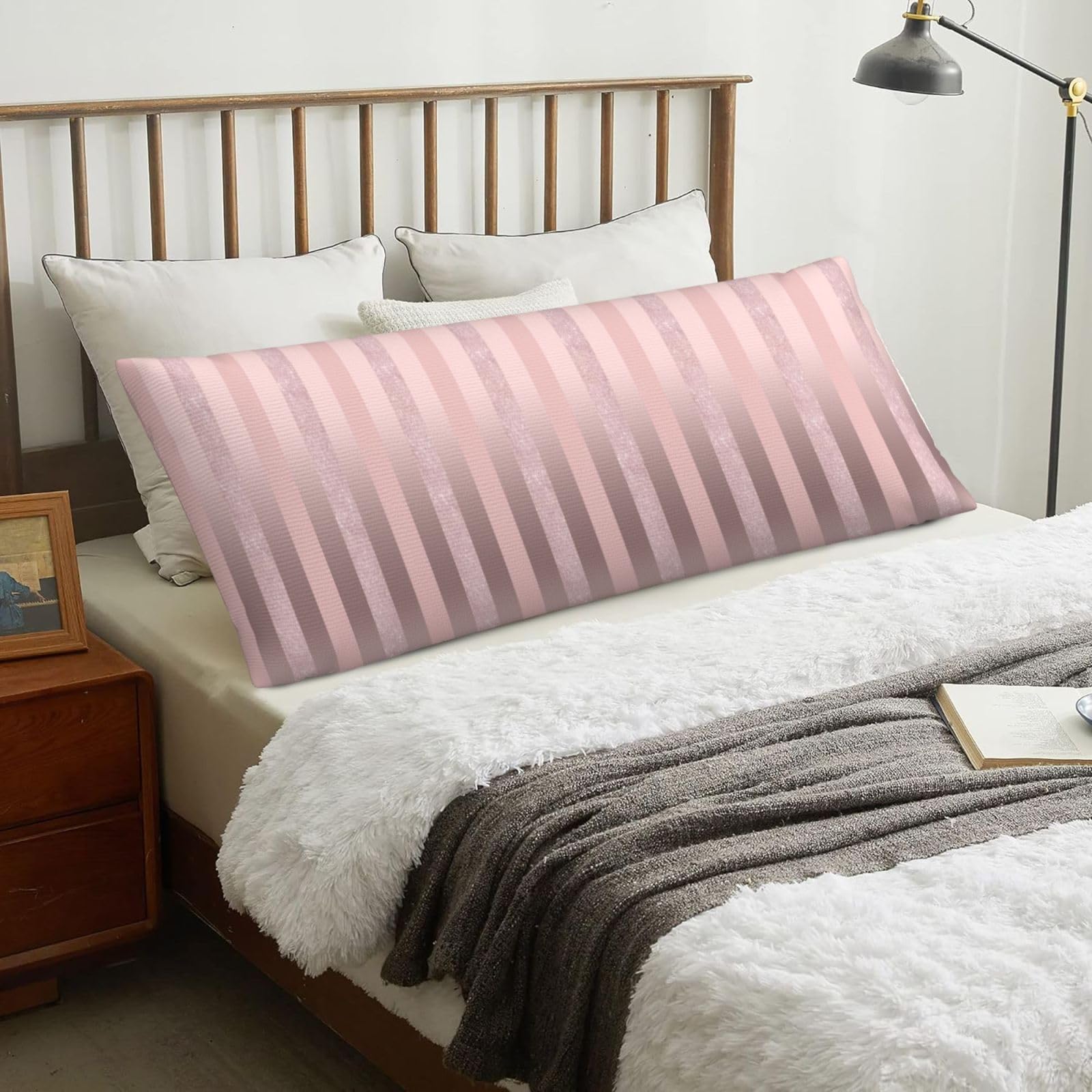 Elegant Rose Gold Glitter Blush Pink Stripe, Body Pillow Cover with Zipper,Long Body Pillowcase 20 x 60 in