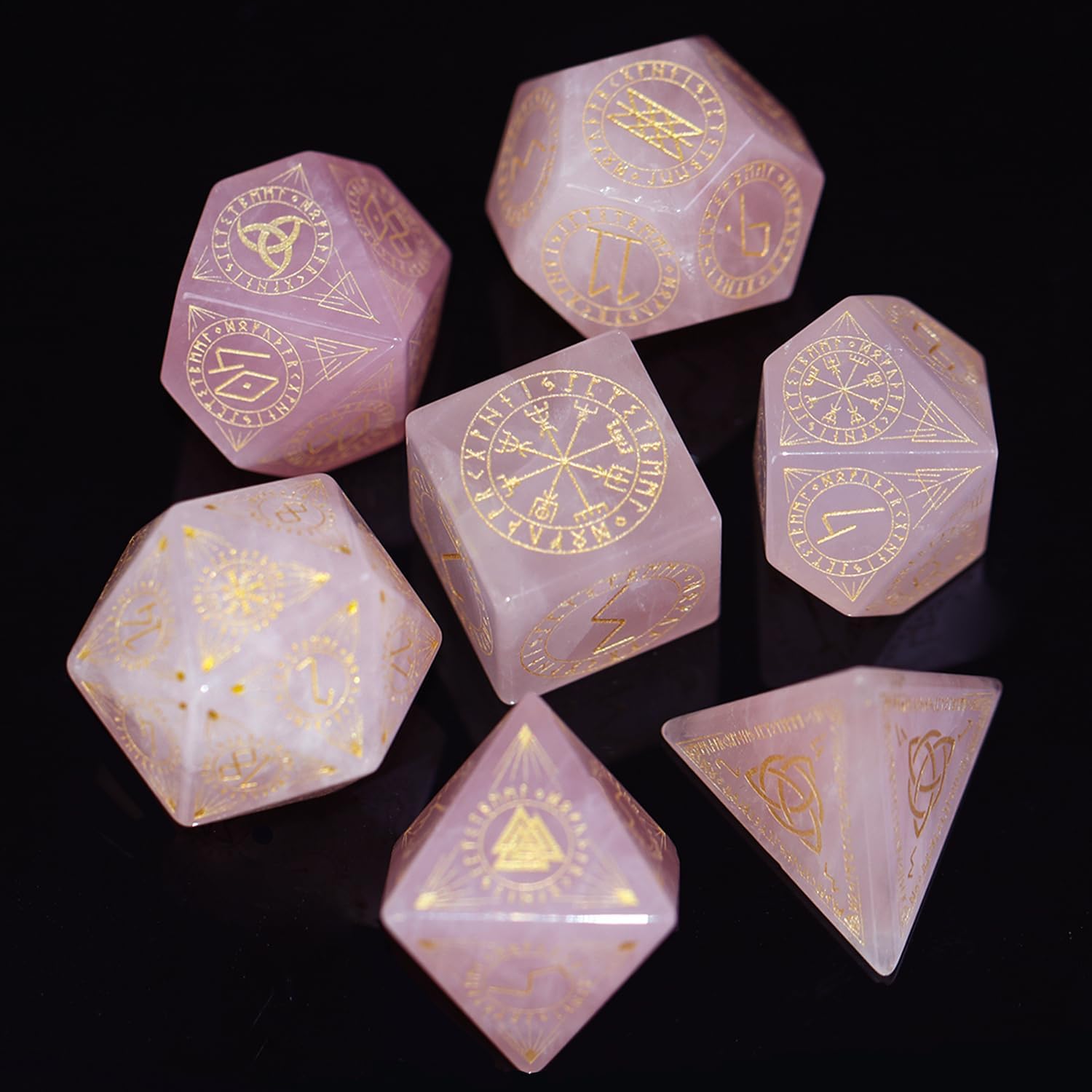 AUSPDICE DND Dice Sharp Edge Dice Healing Crystal Stone for Pathfinder Roll Playing Games Dice Collector Board Game Player (Pink Crystal)