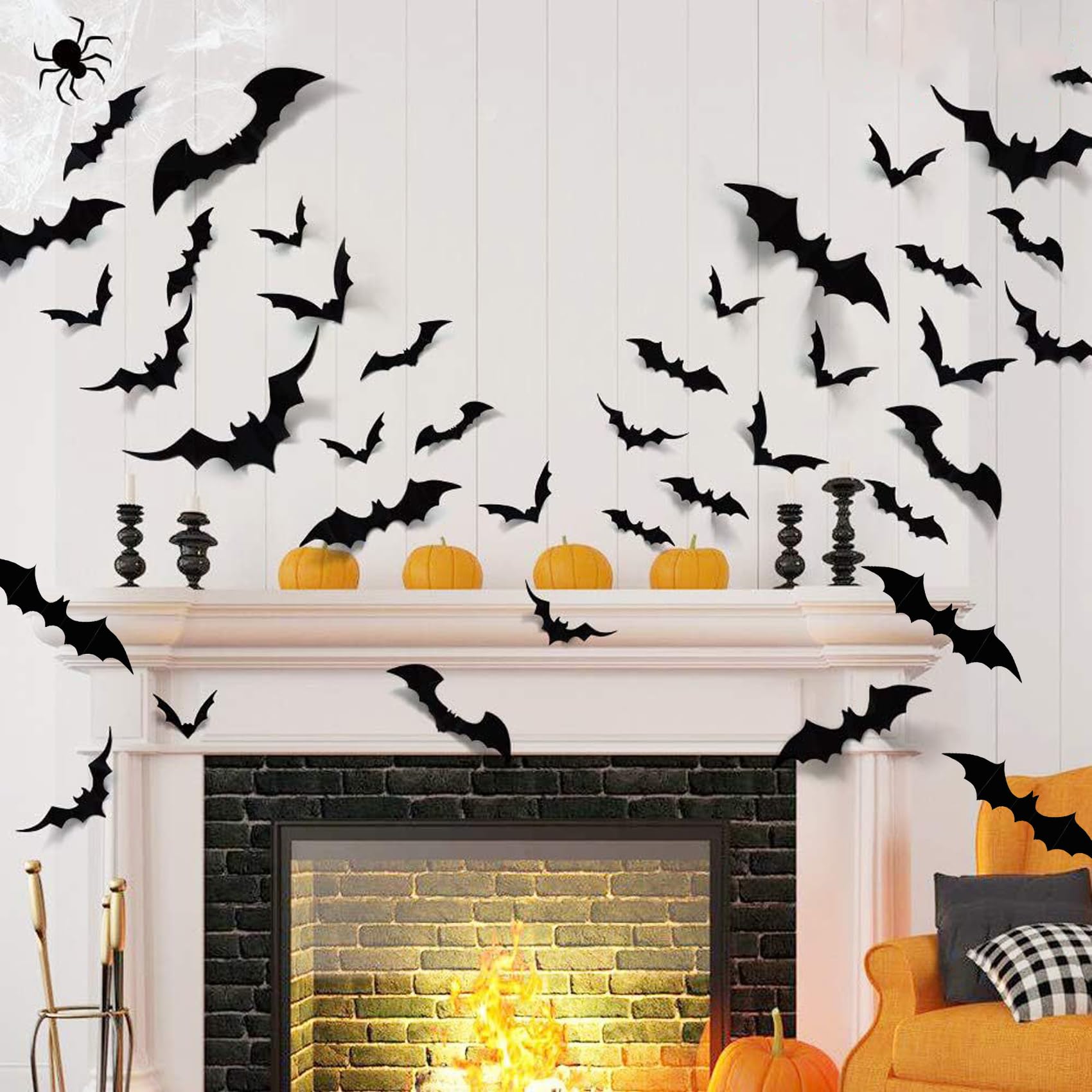 Gztfpq Black 72Pcs Halloween Bats Decoration, Hanging Bats 4 Different Sizes Pvc 3D Scary Bat Sticker For Home Decor Diy Wall Decal Bathroom Indoor Hallowmas Party Supplies