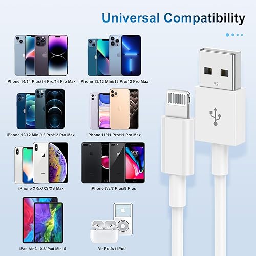 Miniatura 6 de Paquete de 3cables de carga de 6pies con certificación MFi de Apple, cable Lightning a USB, cable largo de carga rápida de 2.4A, para iPhone