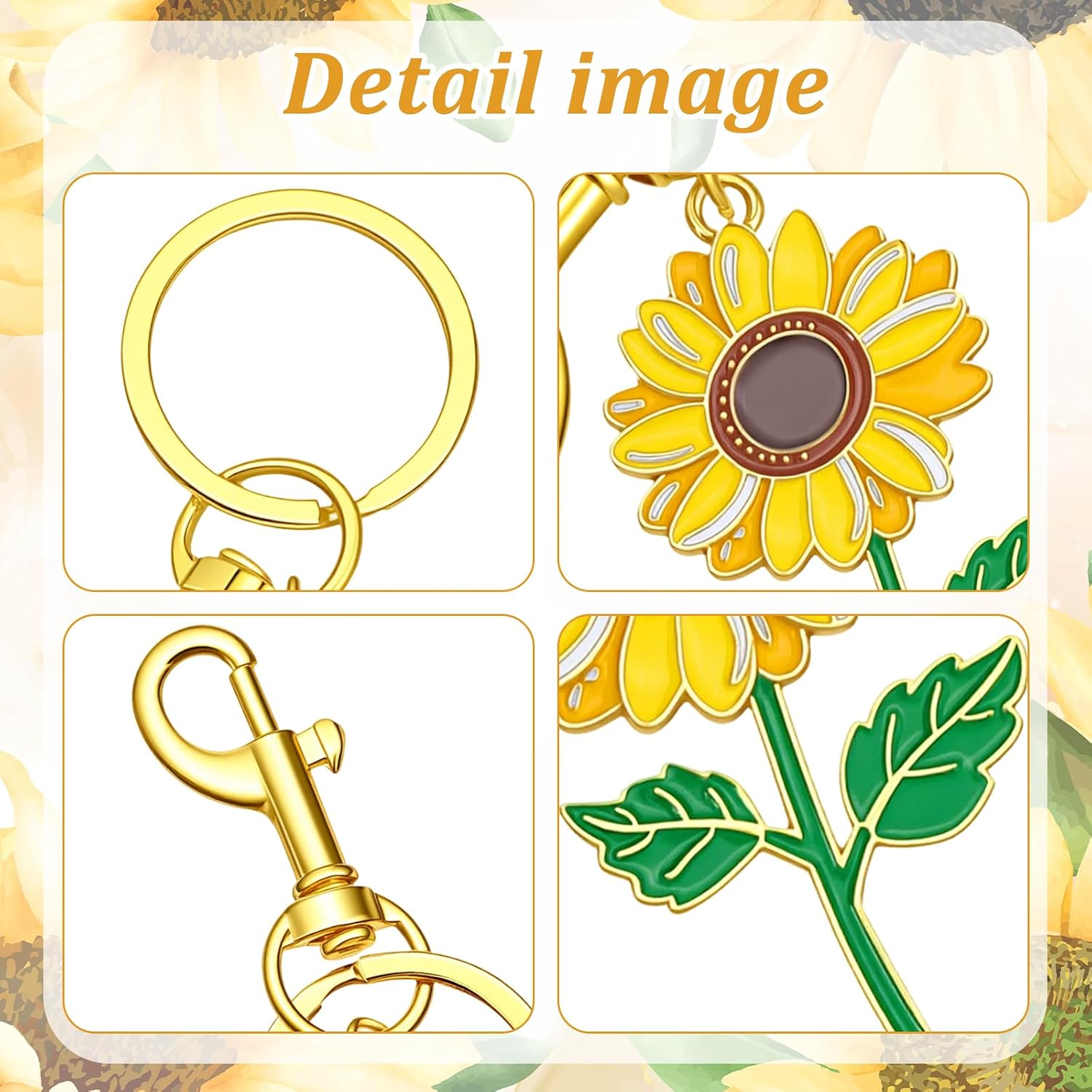 1 Pcs Sunflower Keychains Bag Charms, Cute Sparkling Flower Keychain Accessories for Purse & Car, Perfect Gifts for Women Birthday Mothers Christmas (Gold Tone, 4.13 in)