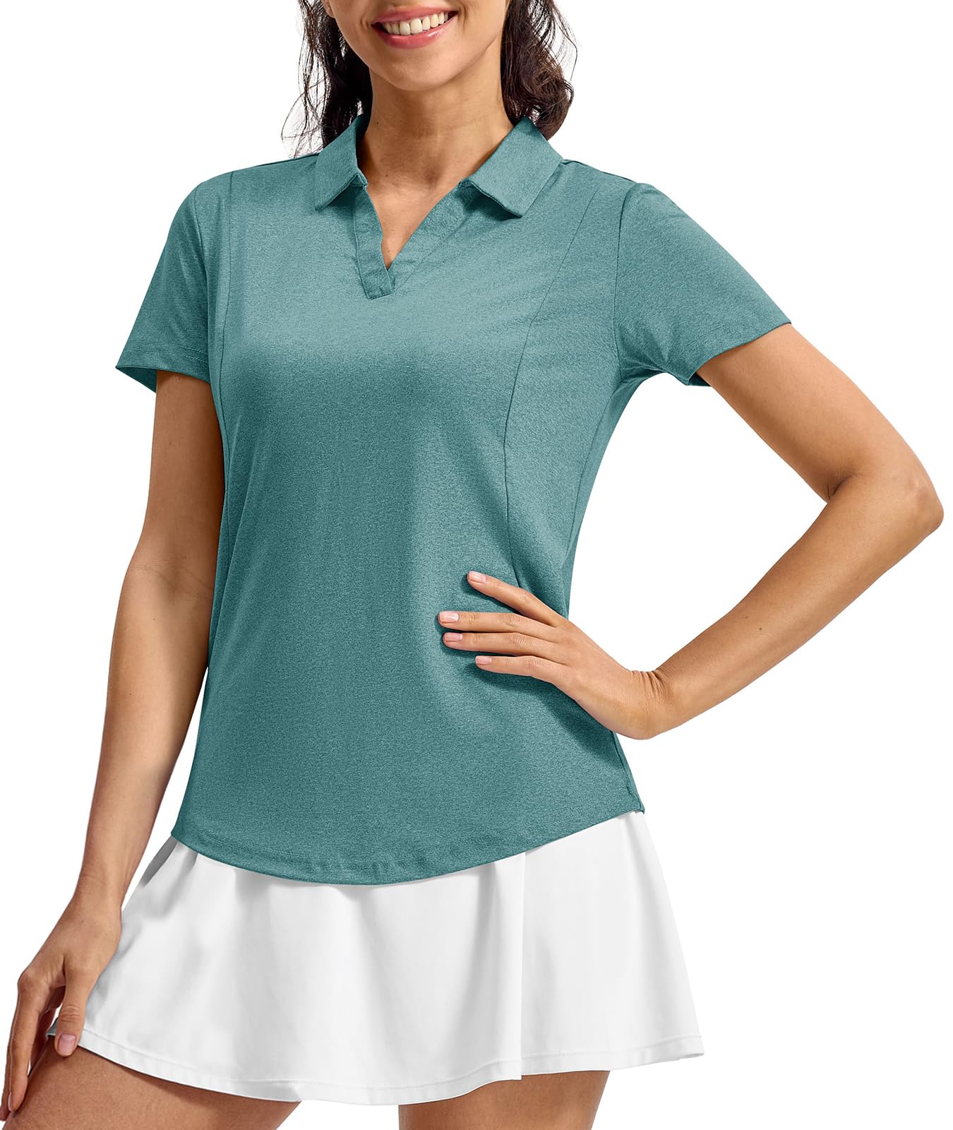 TBMPOY Women's Golf Polo Shirts Short Sleeve V-Neck Tennis Shirts Quick Dry UPF 50+ Sun Protection Collared Shirt