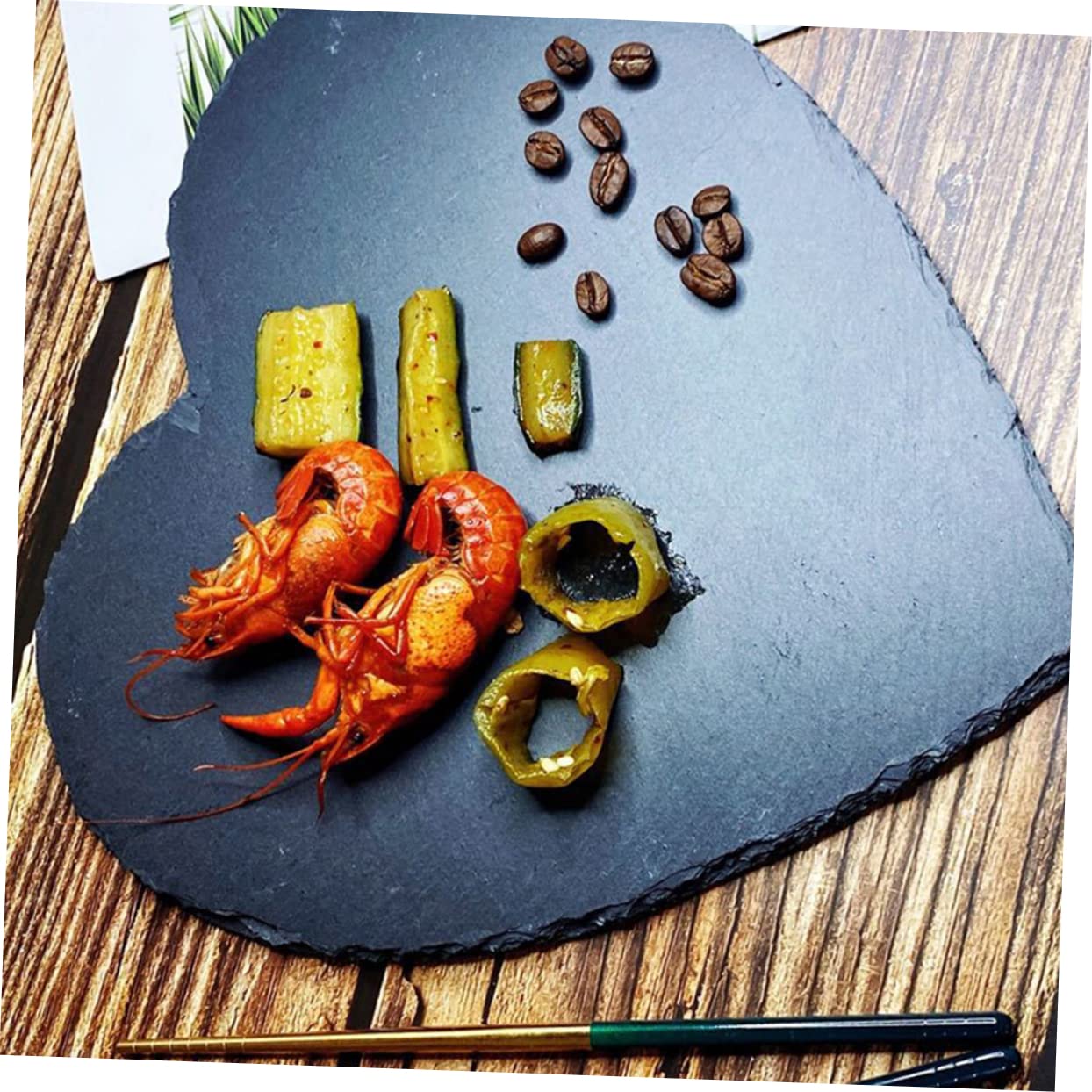 Gatuida Piatti da Portata Piatto per Dessert e Conservazione Cibo Set 3 Pezzi in Ardesia Nero Forma a Cuore Elegante Accessorio per Casa e Hotel