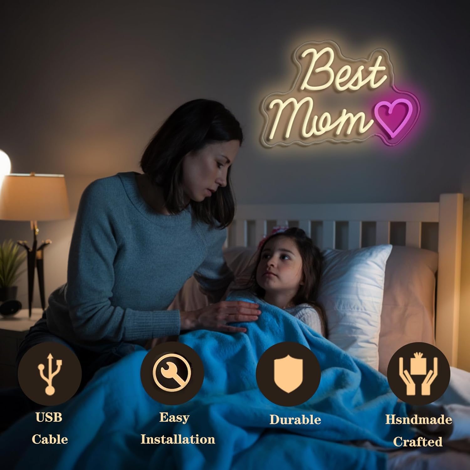 Best Mom, Dad, Son, Daughter, Sister, Husband Neon Light Sign LED Light Sign Suitable for Living Room, Bedroom, Kids Room Wall Decor, Father's Day, Mother's Day, etc. Best Gift for Family