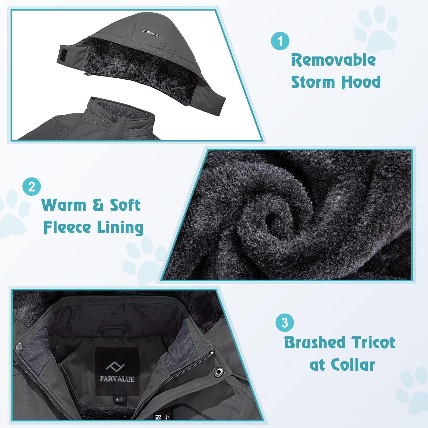 FARVALUE Boys Waterproof Ski Jacket Windproof Winter Coat Warm Snow Coat Outdoor Raincoats Hooded Windbreaker - Image 4