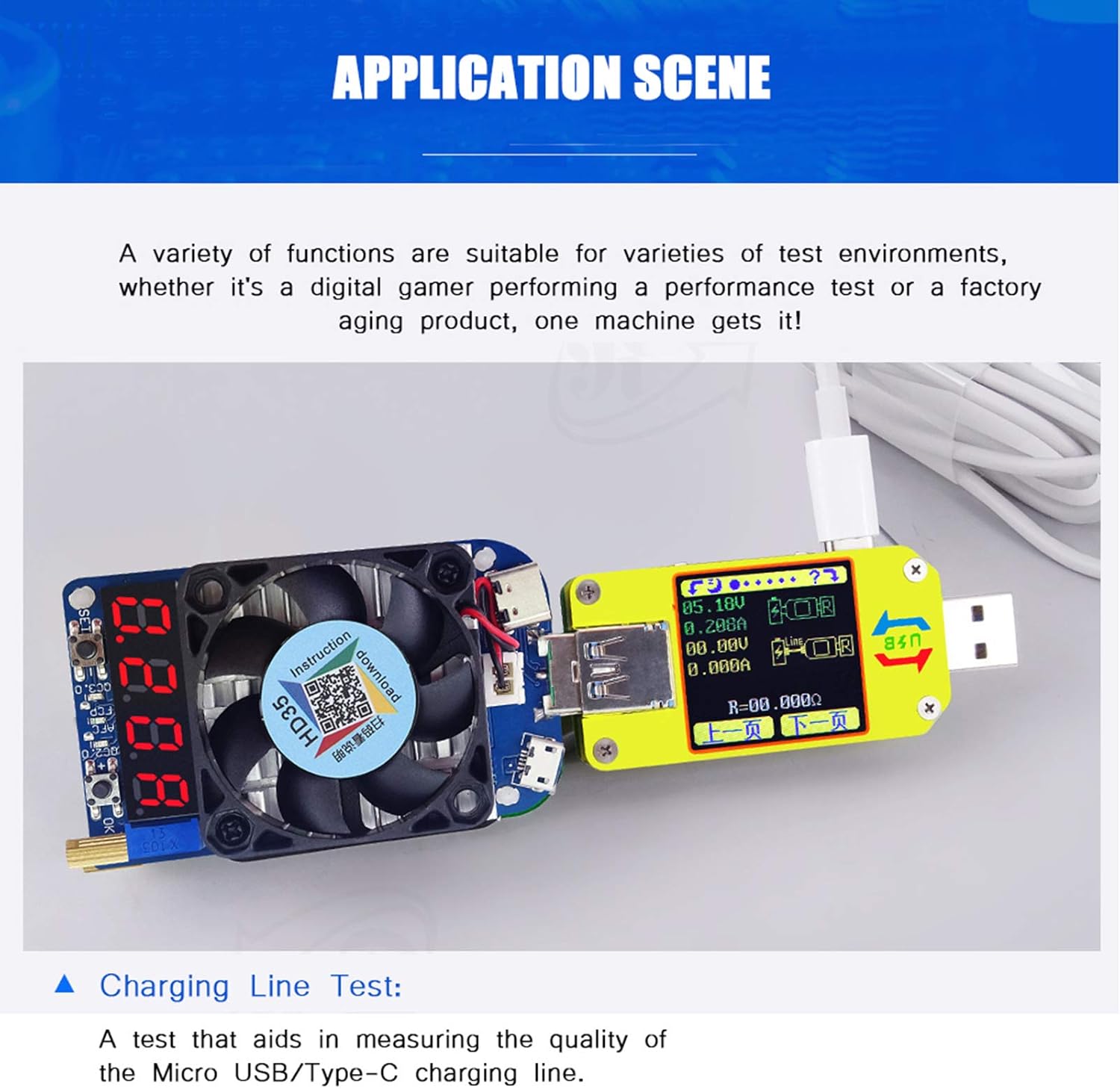 Pilipane USB Electronic Load Resistor Tester HD35 5A 35W Intelligent Spoofing Trigger Fast Charge Protocol 4Digit LED Display Auto Power Off Protection for Battery Testing Electronic