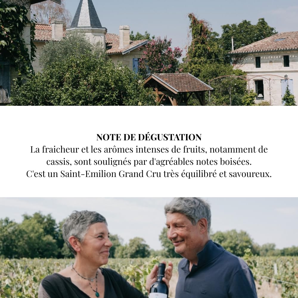Saint‑Émilion Grand Cru La Grezolle 2018 – 100 % Merlot – Élevage 18 mois fûts 70 % neufs – Nez expressif fruits rouges et boisé – Tanins soyeux, garde 5‑8 ans - Coffret cadeau élégant