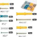 270 PCS Drywall Anchors and Screws Assortment Kit, 5 Sizes Plastic Wall Anchors with Galvanized Self Drilling Screws for Hanging Picture Frame