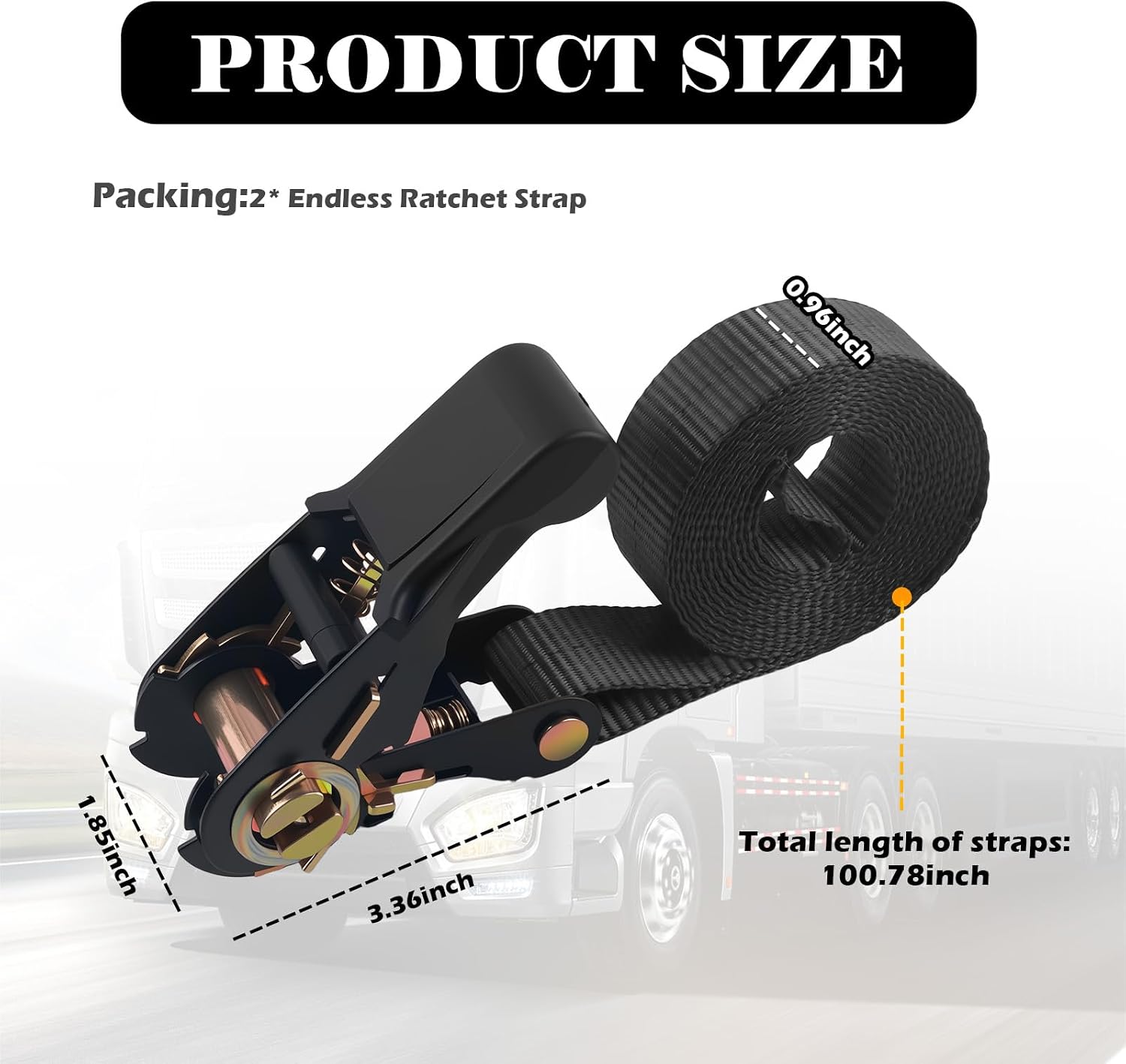 2PCS 8Ft×0.96In Endless Ratchet Strap,Small Ratchet Straps Heavy Duty(No Hooks) with 1763lbs Weight Capacity,Multi-Functional Tie Down Straps Car Accessories for Truck Bed,Motorcycle