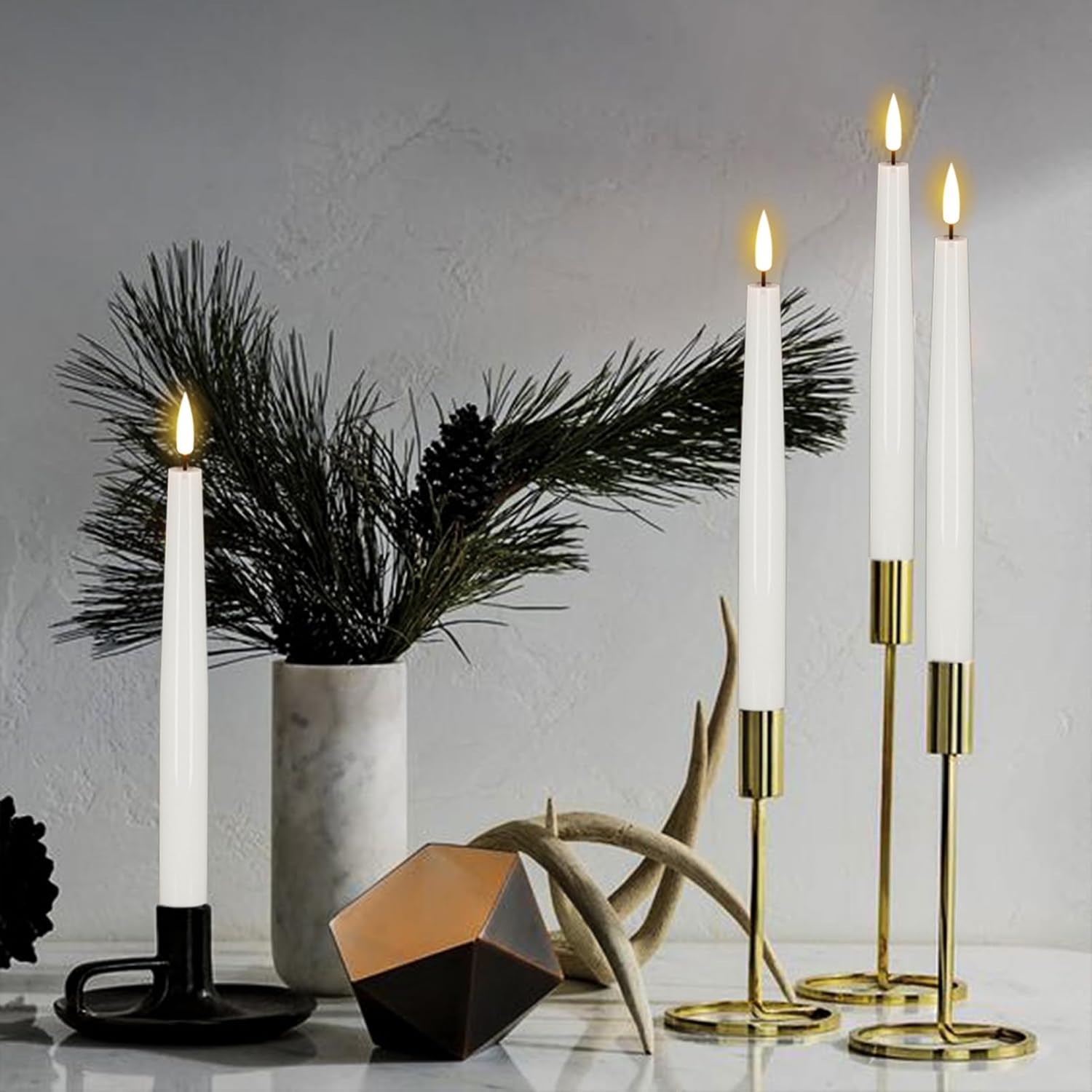 GenSwin Flameless Taper Candles, LED Taper Candles Battery Operated with Remote Timer, Set of 2 Real Wax White Flameless Candlesticks with 3D Flame for Home Weddin Party Holiday Decor (0.78” x 9.84”) - Image 4