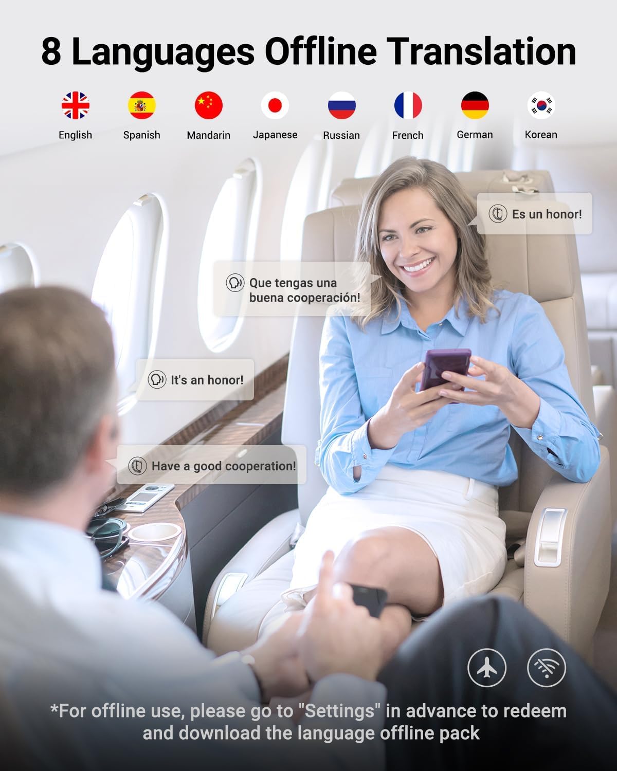 XUPURTLK Ai Translation Earbuds Real Time, Translator Earbuds Real Time with 144 Languages & Accents, 8 Offline Language Translator with Bluetooth Earbuds, Perfect for Travel, Business, Learning