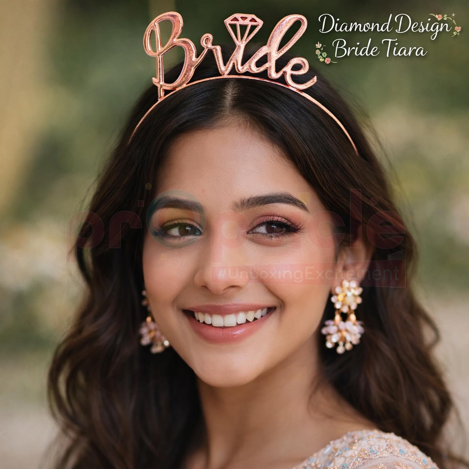 Propsicle Rose Gold Bride Tiara Headband with Diamond Design, Bride to Be Crown for Bachelorette Celebration, Mehndi Haldi Function, Pre Wedding Photoshoot Props Accessory 4