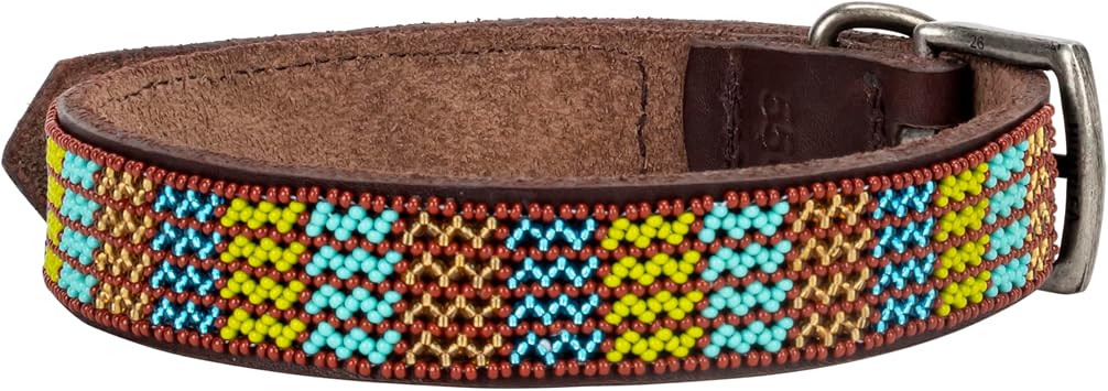 Jabulani Beaded Leather 22" Dog Collar - Mountain Stream