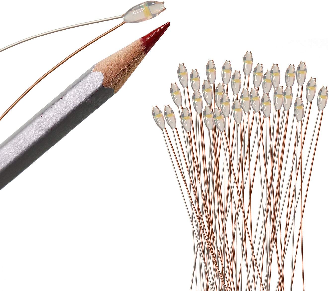 Evemodel 30pcs Pre-soldered Micro Litz Wire Warm White SMD 0603 LED Light 20cm Wire Resin Cover