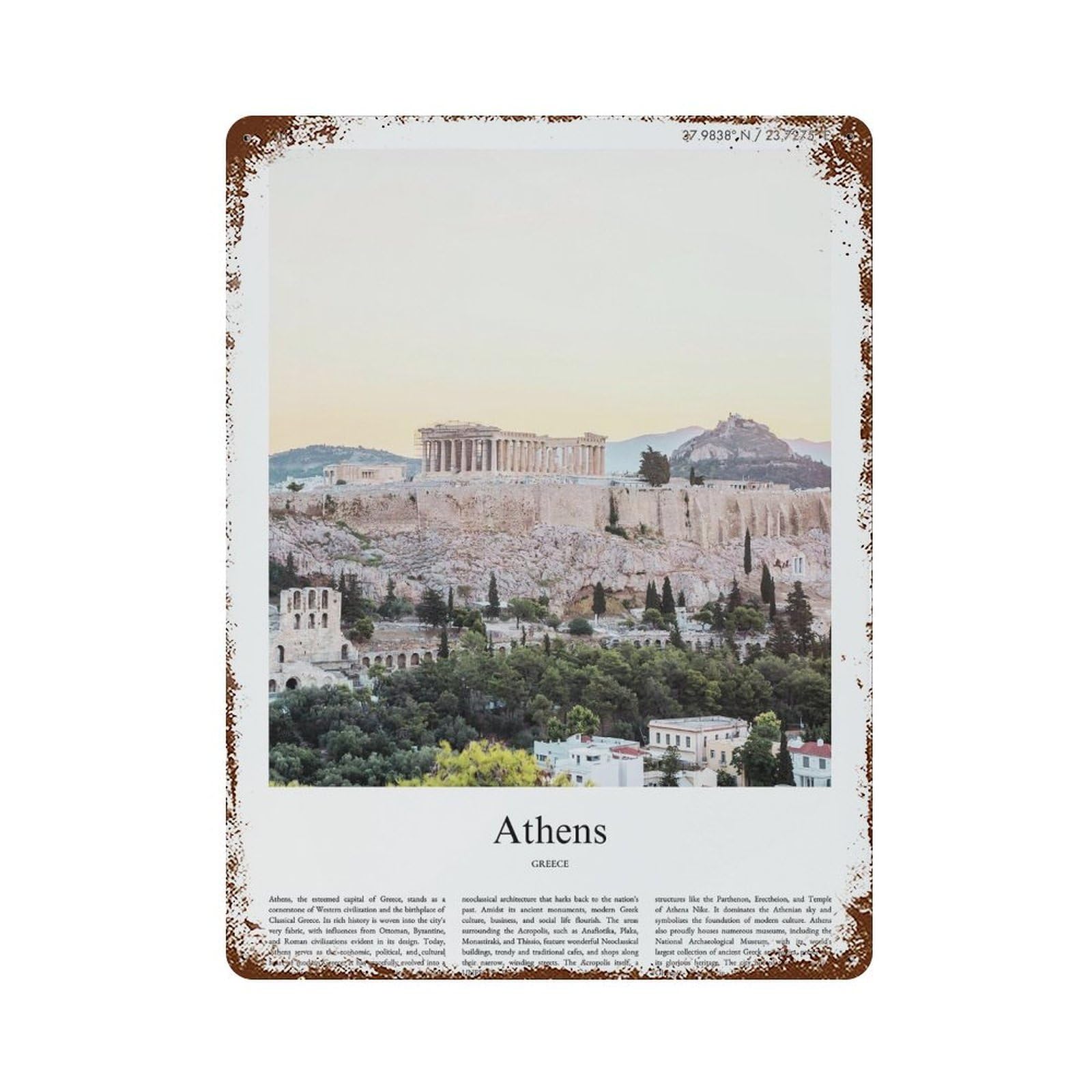 xiaoxiaoshen Athens Greece City Scenery Wall Decor Art Metal Tin Poster Modern Home Decor Art Home Bar Shop Decorations Vintage Sign 40x30cm