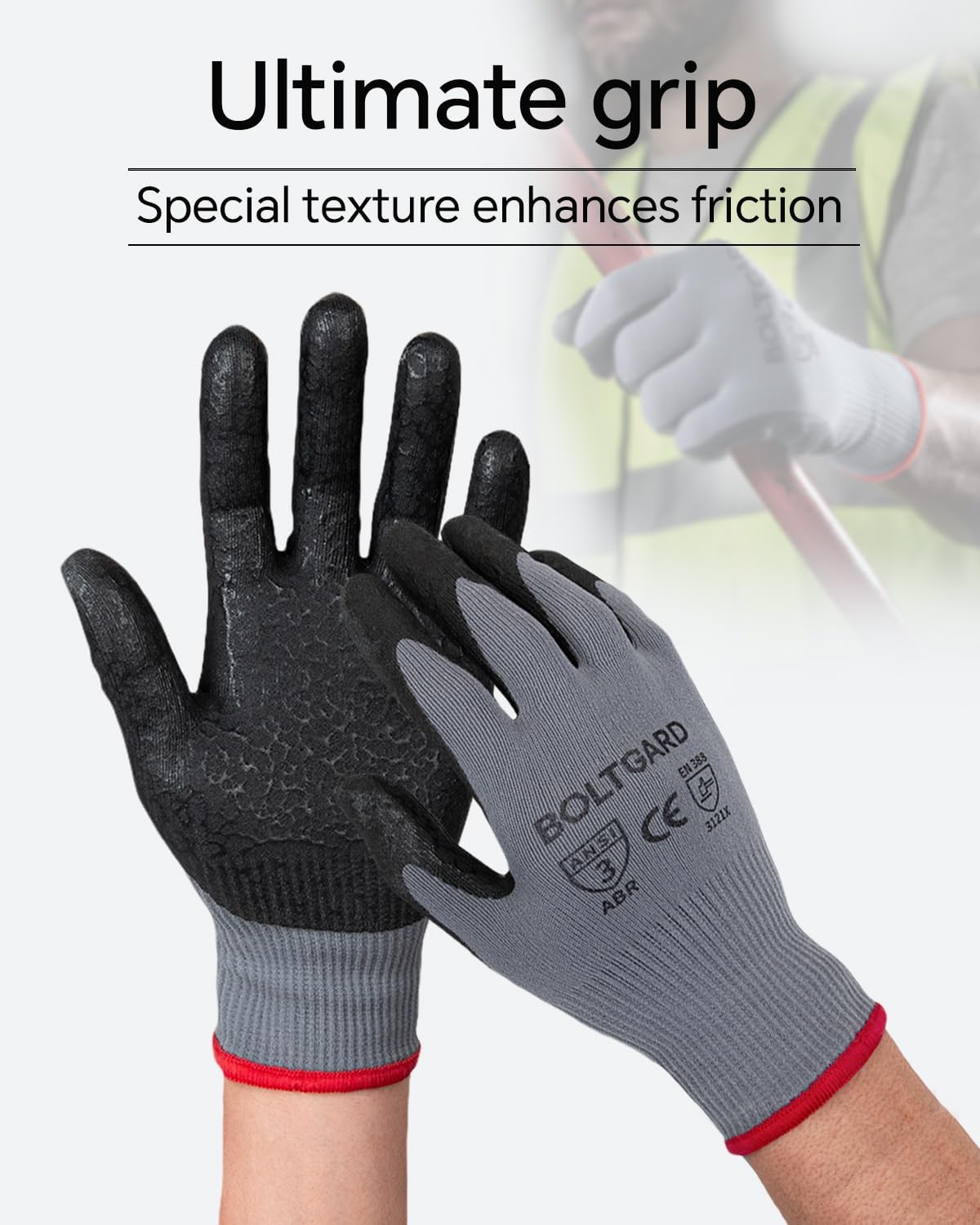 Work Gloves for Men Pro with Wavy Foam Nitrile Grip, Touchscreen Breathable for Construction, Mechanics, 12 pair, Small