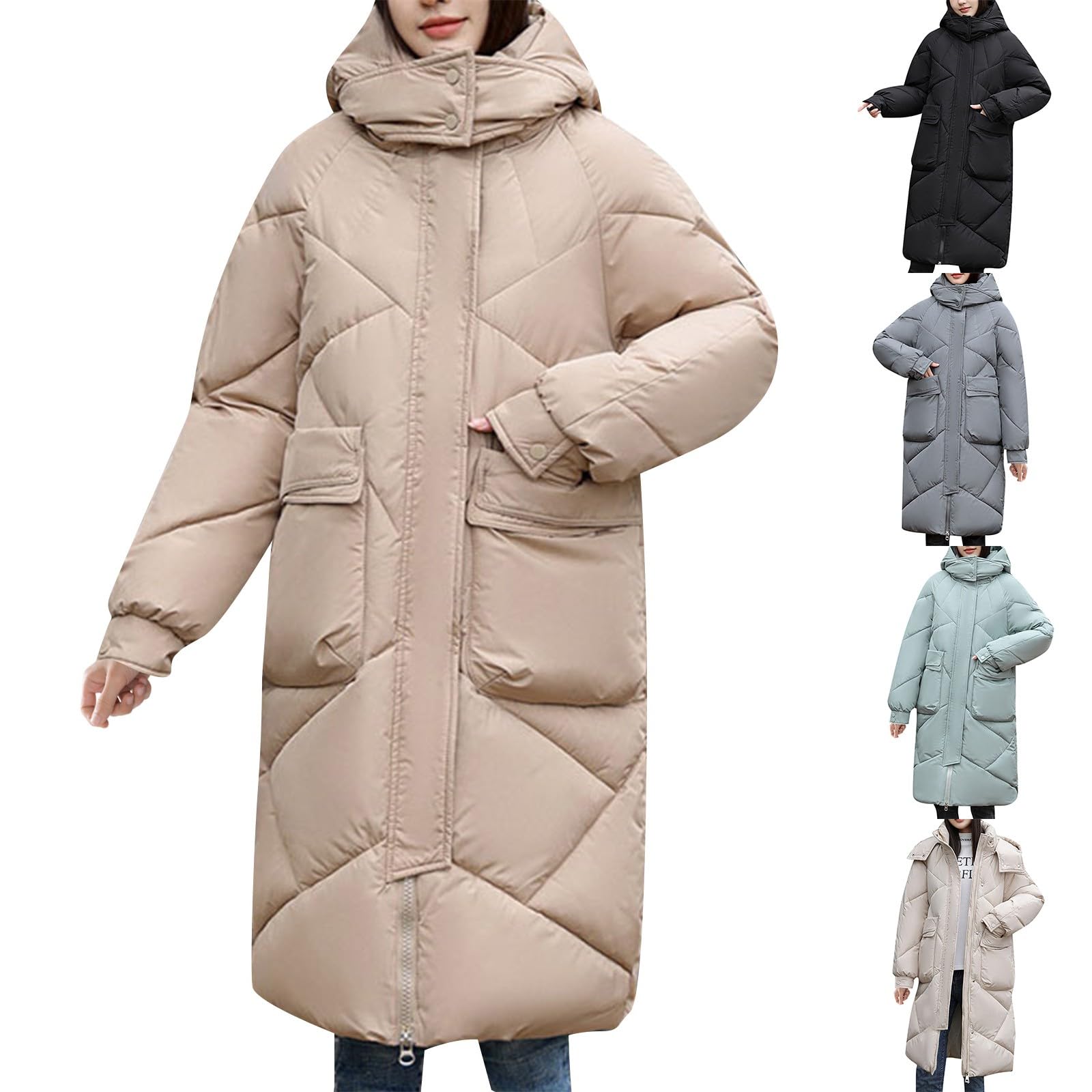 Cappotto invernale da donna, taglie forti, trench lungo nero, piumino per esterni, trapuntato, lungo, invernale, per le mezze stagioni, con cappuccio, giacca a vento