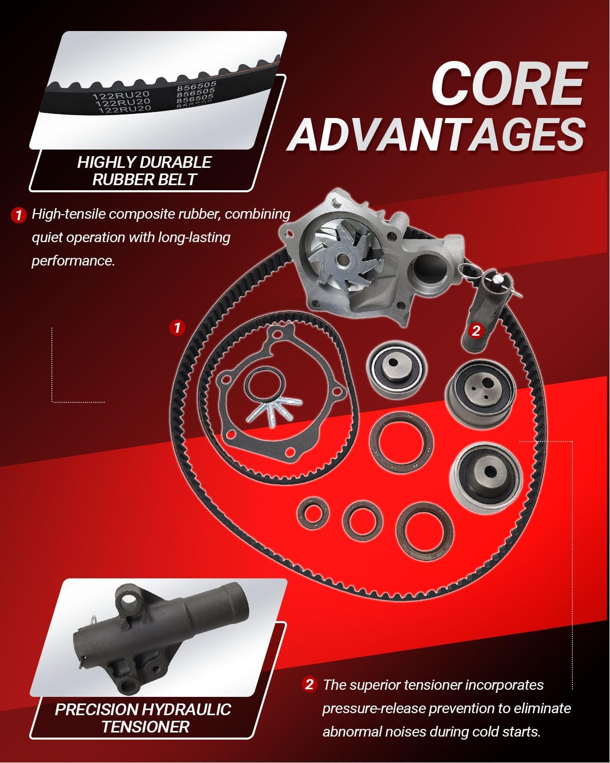 4G69 Timing Belt Kit with Water Pump (13pcs) Replace for Mitsubishi Eclipse 2006-2007, Galant Lancer Outlander 2004-2006 Direct Timing Belt Set Replacement OE Number MR994968 MR984778 MR984375