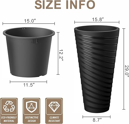 Miniatura 10 de Kante Juego de 2 macetas redondas altas de 23 pulgadas de alto, macetas decorativas grandes para exteriores, interiores, jardín, patio, porche