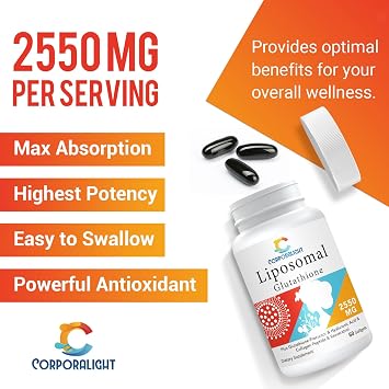 Liposomal Glutathione Softgels, Enhanced Absorption - Liposomal Delivery, Active Form L-Glutathione, Cellular, Immune Function & Liver Detox, Rich in Antioxidant Formula, Gluten Free, 120 Softgels