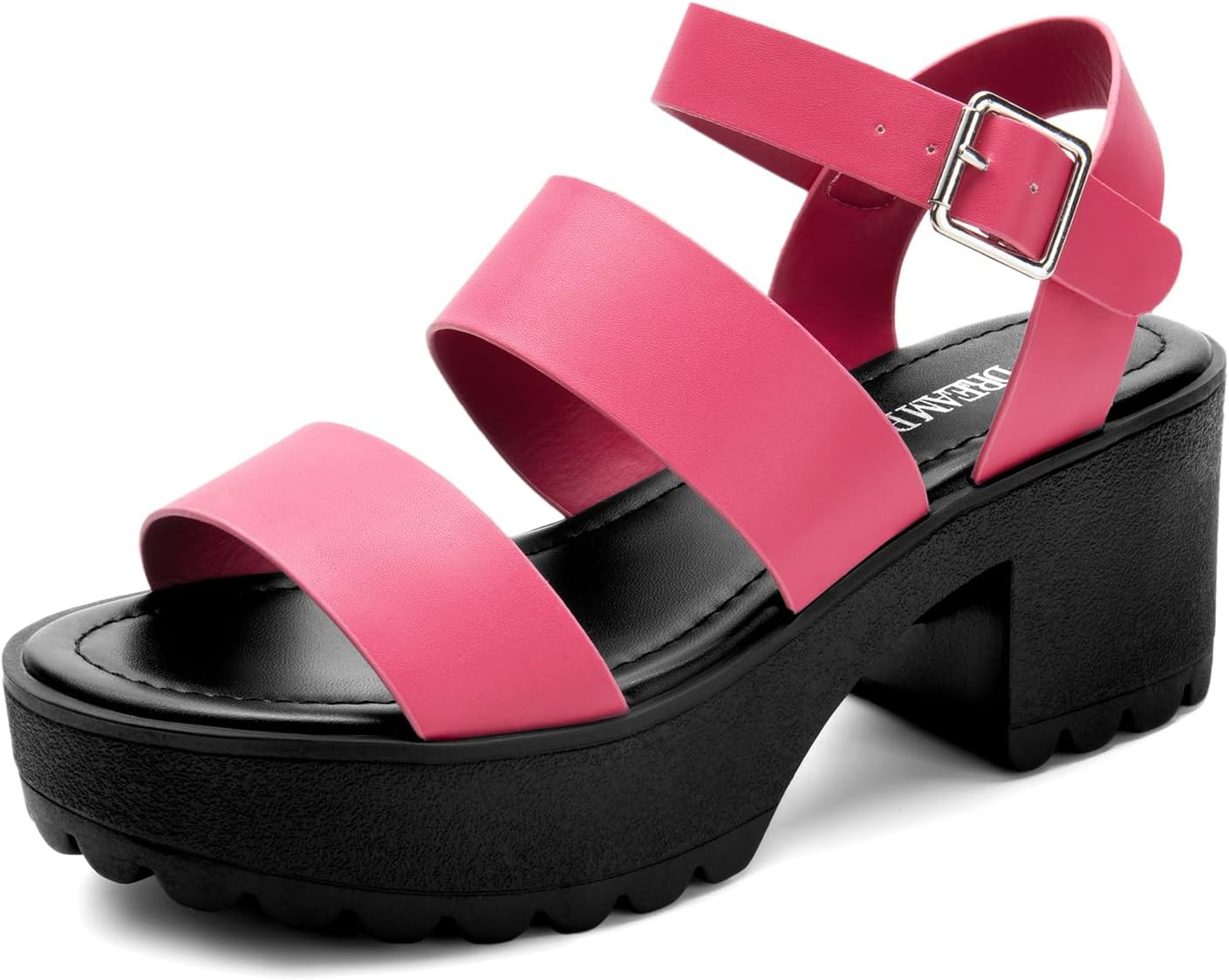 DREAM PAIRSPlatform Heels for Women Lightweight Chunky Open Toe Stylish Comfortable Fisherman Sandals with Adjustable Ankle Strap, Hot Pink, 7.5