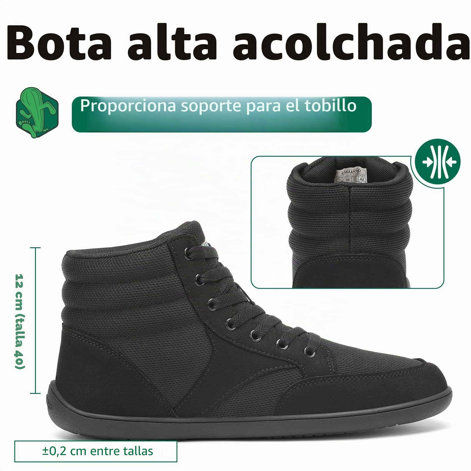 Saguaro Zapatos Barefoot de Caña Alta Unisex con Pies Anchos & Drop Cero, Gr.36-48